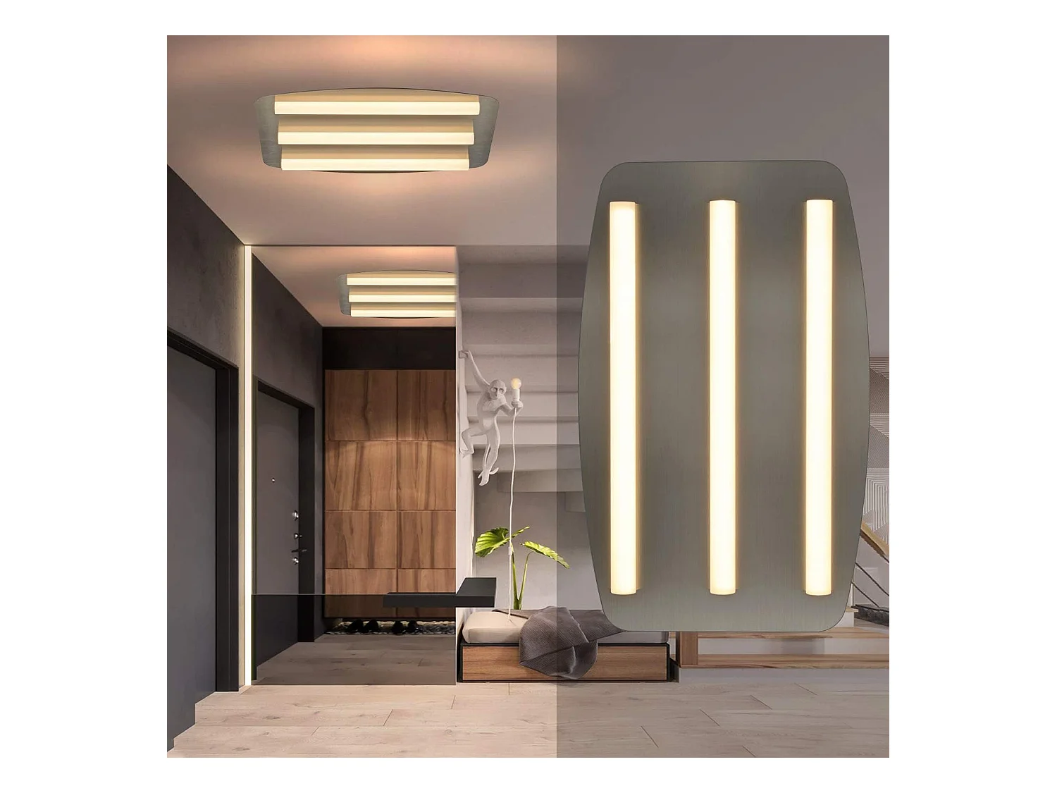 NETTLIFE Plafonnier LED Blanc Chaud 3000 K Chambre 48 x 30 cm Acier Inox et Acrylique 17 W Lampe Carrée pour Cuisine Salon Bureau Atelier