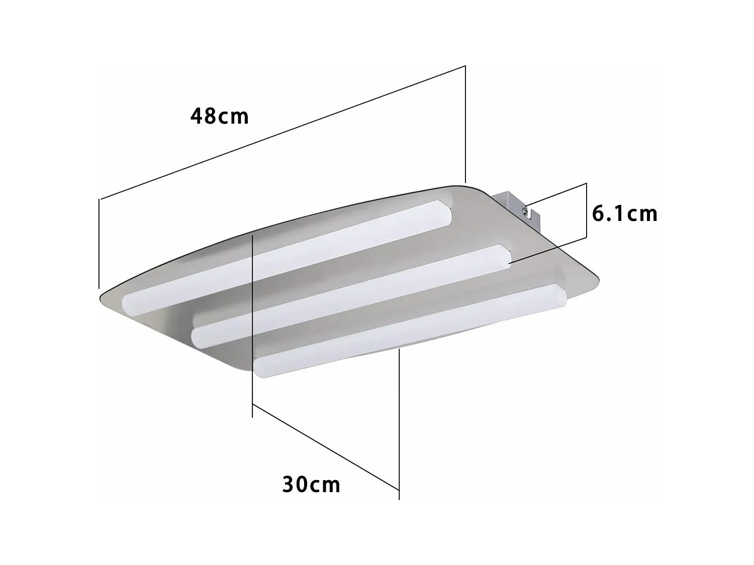 NETTLIFE Plafonnier LED Blanc Chaud 3000 K Chambre 48 x 30 cm Acier Inox et Acrylique 17 W Lampe Carrée pour Cuisine Salon Bureau Atelier