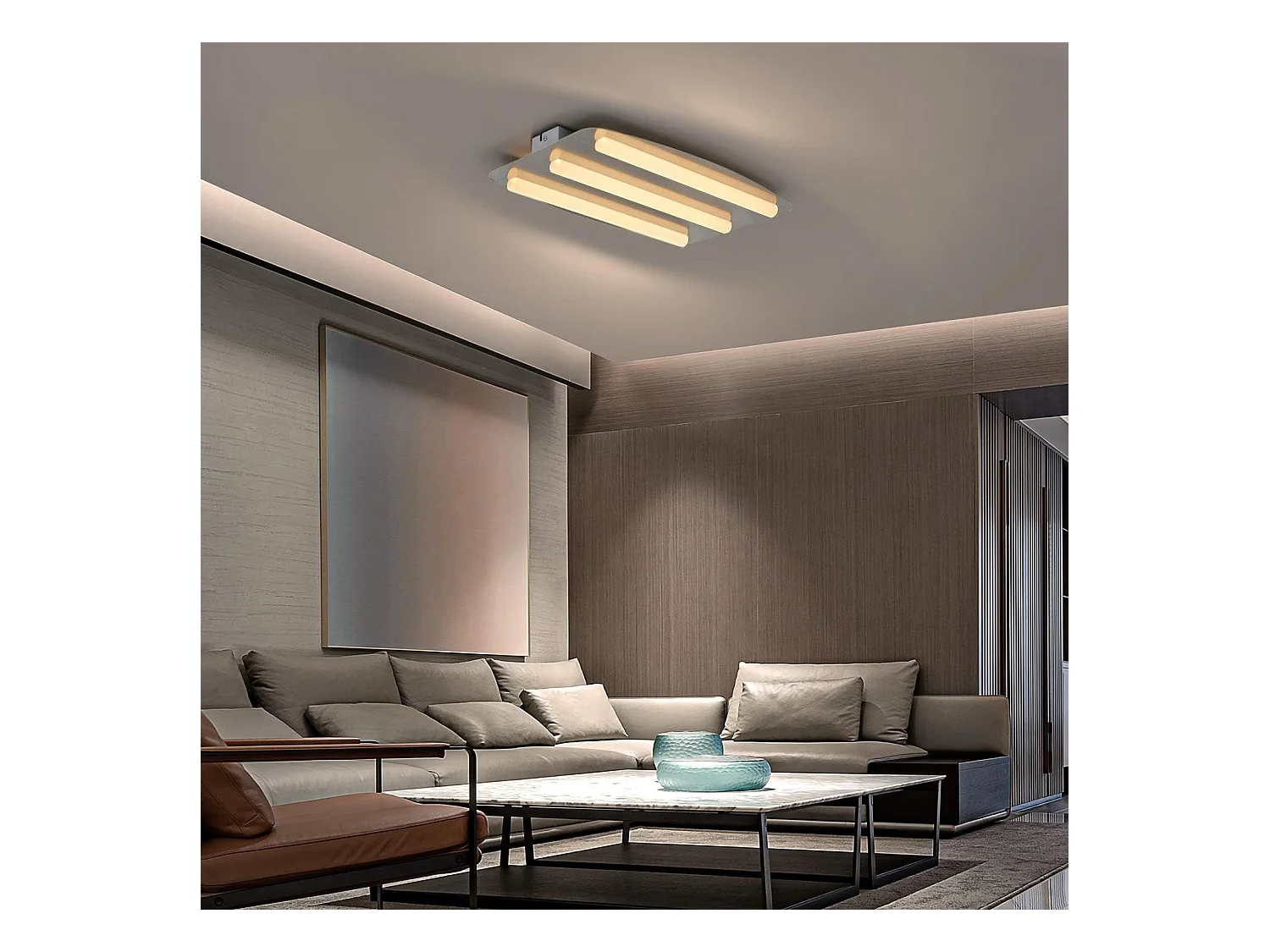NETTLIFE Plafonnier LED Blanc Chaud 3000 K Chambre 48 x 30 cm Acier Inox et Acrylique 17 W Lampe Carrée pour Cuisine Salon Bureau Atelier