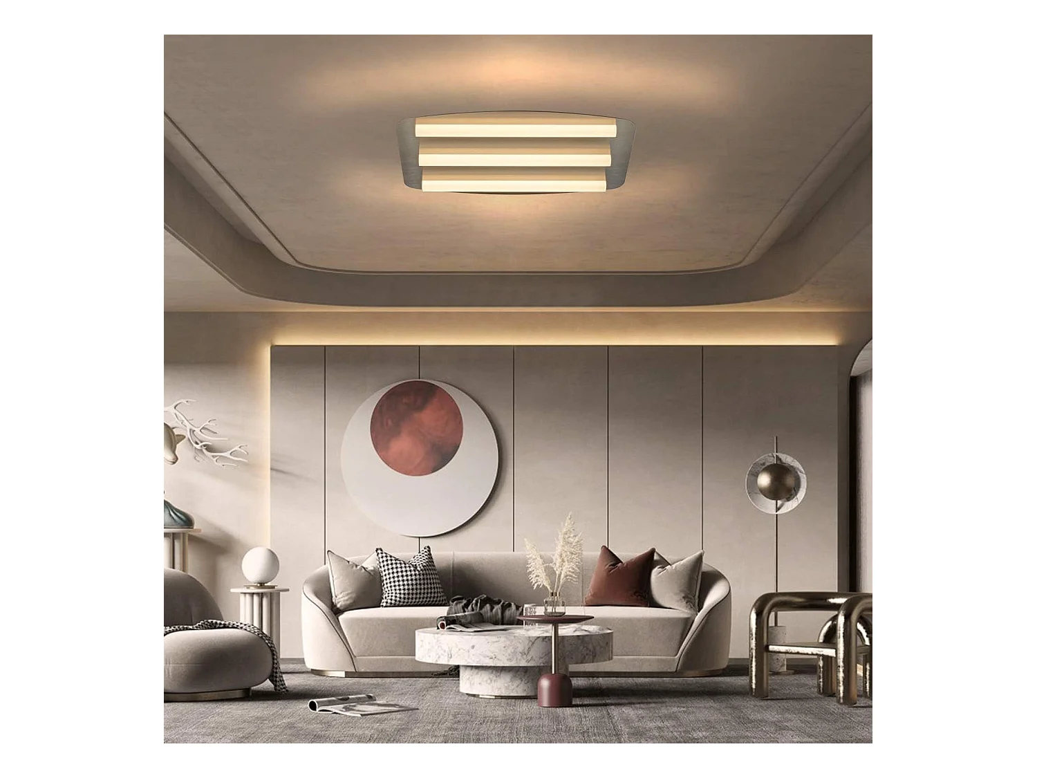 NETTLIFE Plafonnier LED Blanc Chaud 3000 K Chambre 48 x 30 cm Acier Inox et Acrylique 17 W Lampe Carrée pour Cuisine Salon Bureau Atelier