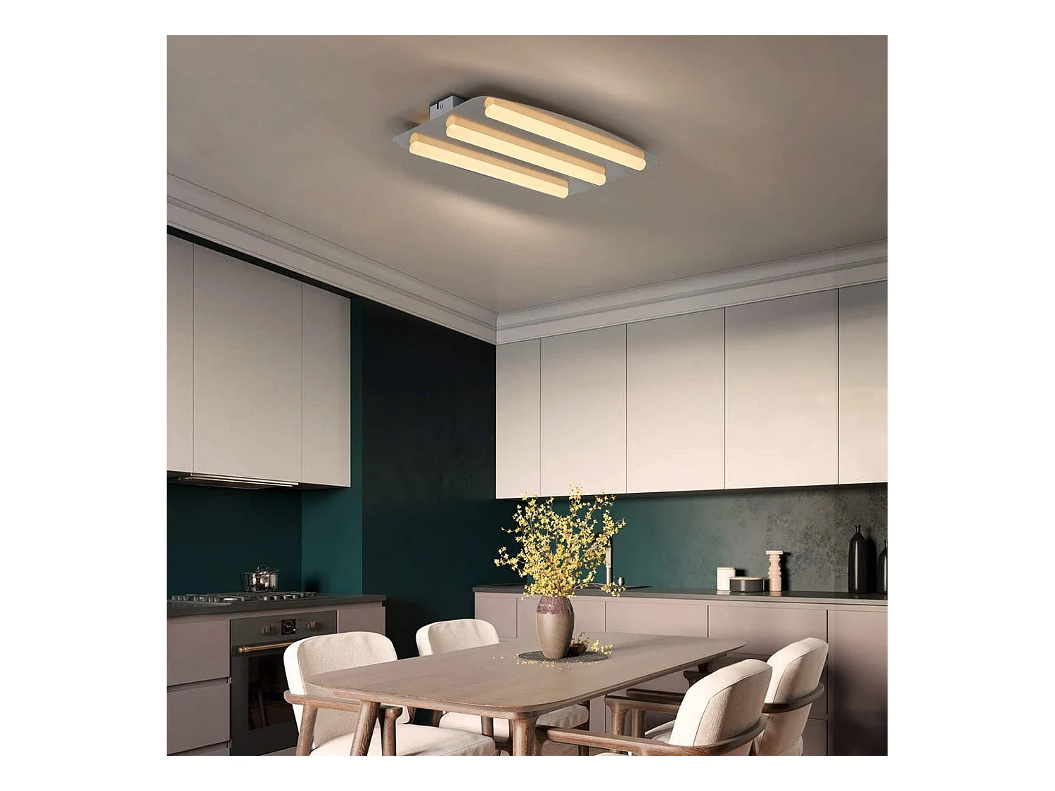 NETTLIFE Plafonnier LED Blanc Chaud 3000 K Chambre 48 x 30 cm Acier Inox et Acrylique 17 W Lampe Carrée pour Cuisine Salon Bureau Atelier