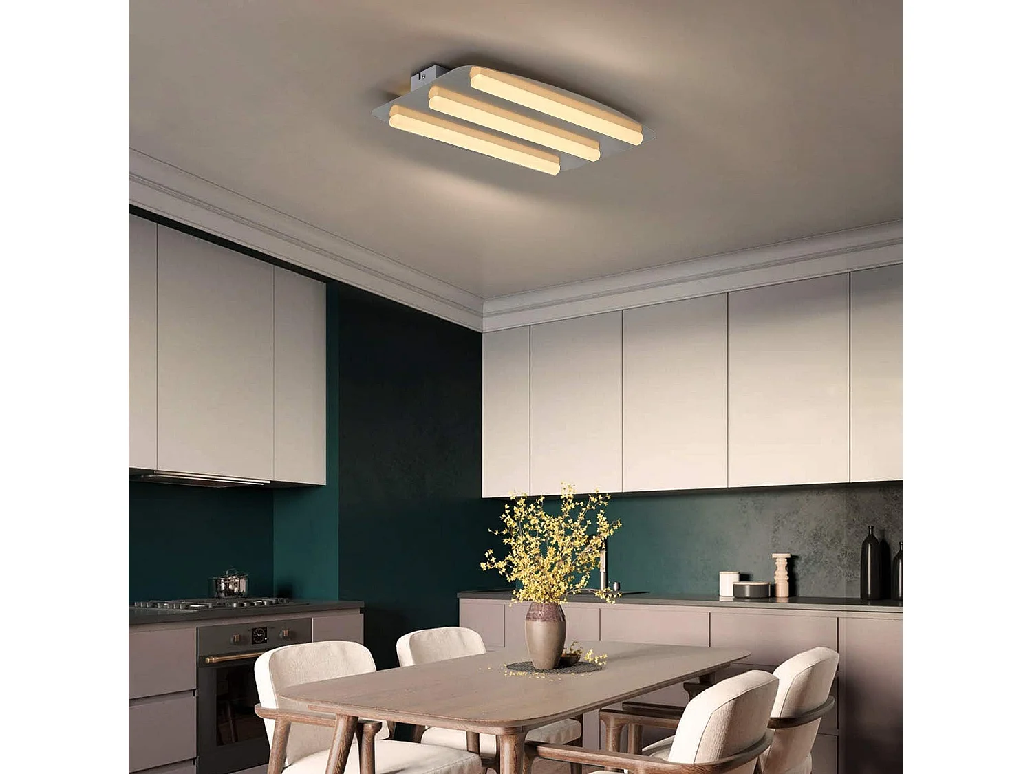 NETTLIFE Plafondlamp LED – Wit – rechthoekig - 3-lichts – 3000K Warm wit Licht - 17W - Moderne Plafondverlichting – Metaal - voor Woonkamer | Slaapkamer | Gang