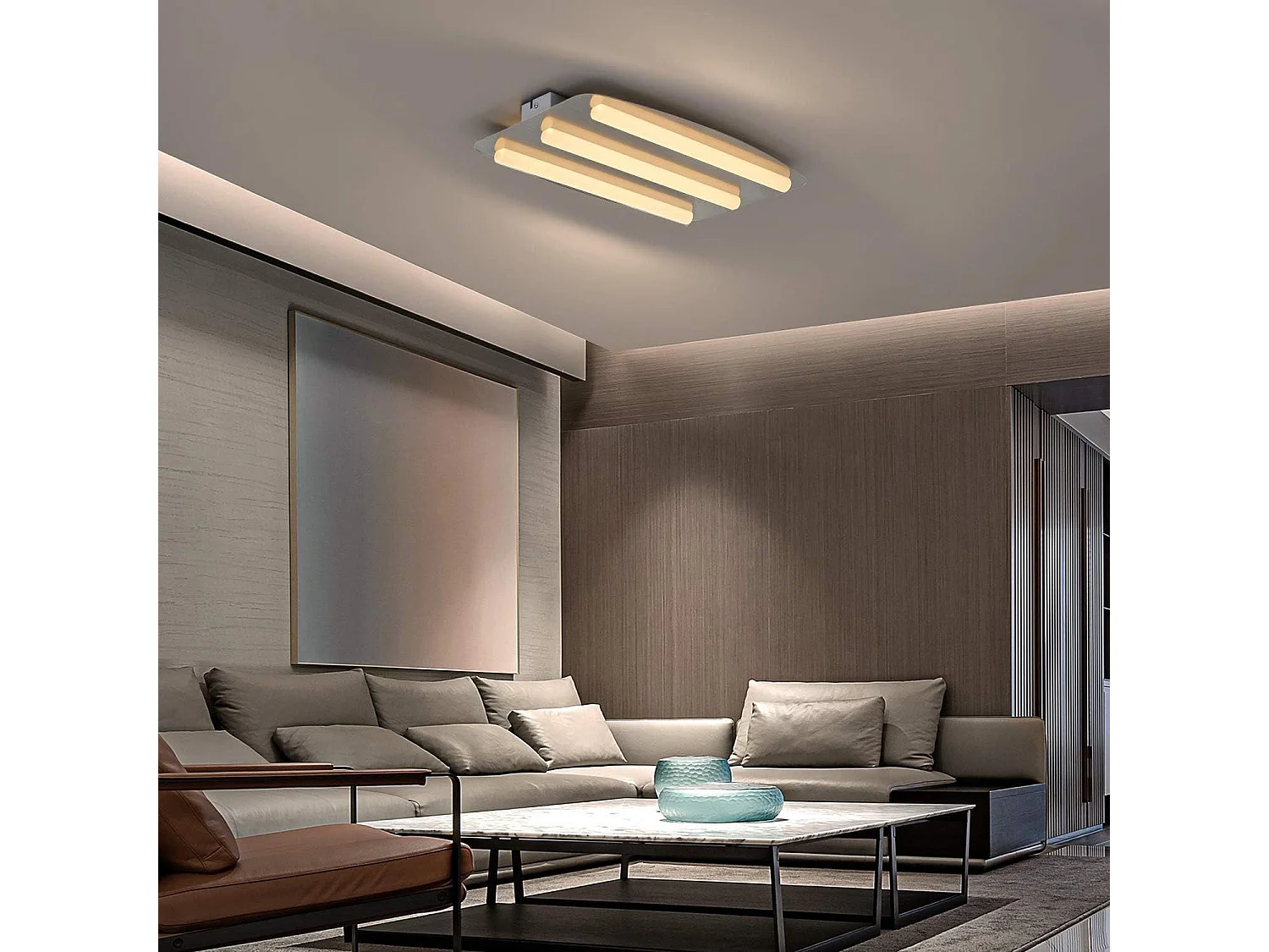 NETTLIFE Plafondlamp LED – Wit – rechthoekig - 3-lichts – 3000K Warm wit Licht - 17W - Moderne Plafondverlichting – Metaal - voor Woonkamer | Slaapkamer | Gang