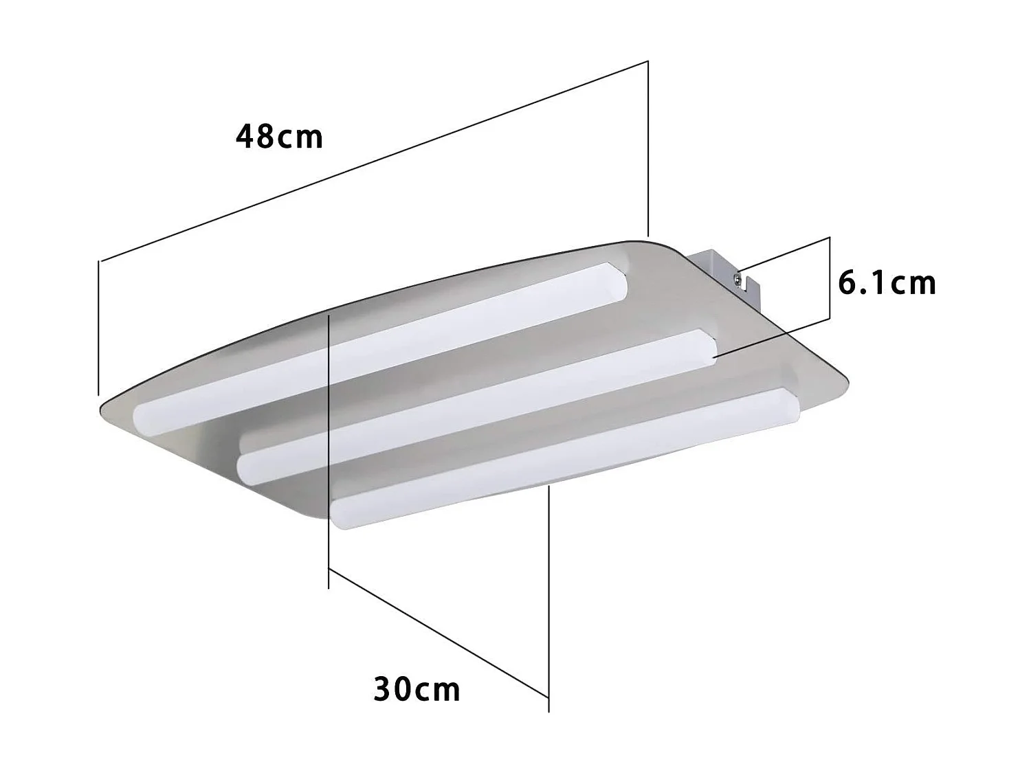 NETTLIFE Plafonnier LED Blanc Chaud 3000 K Chambre 48 x 30 cm Acier Inox et Acrylique 17 W Lampe Carrée pour Cuisine Salon Bureau Atelier