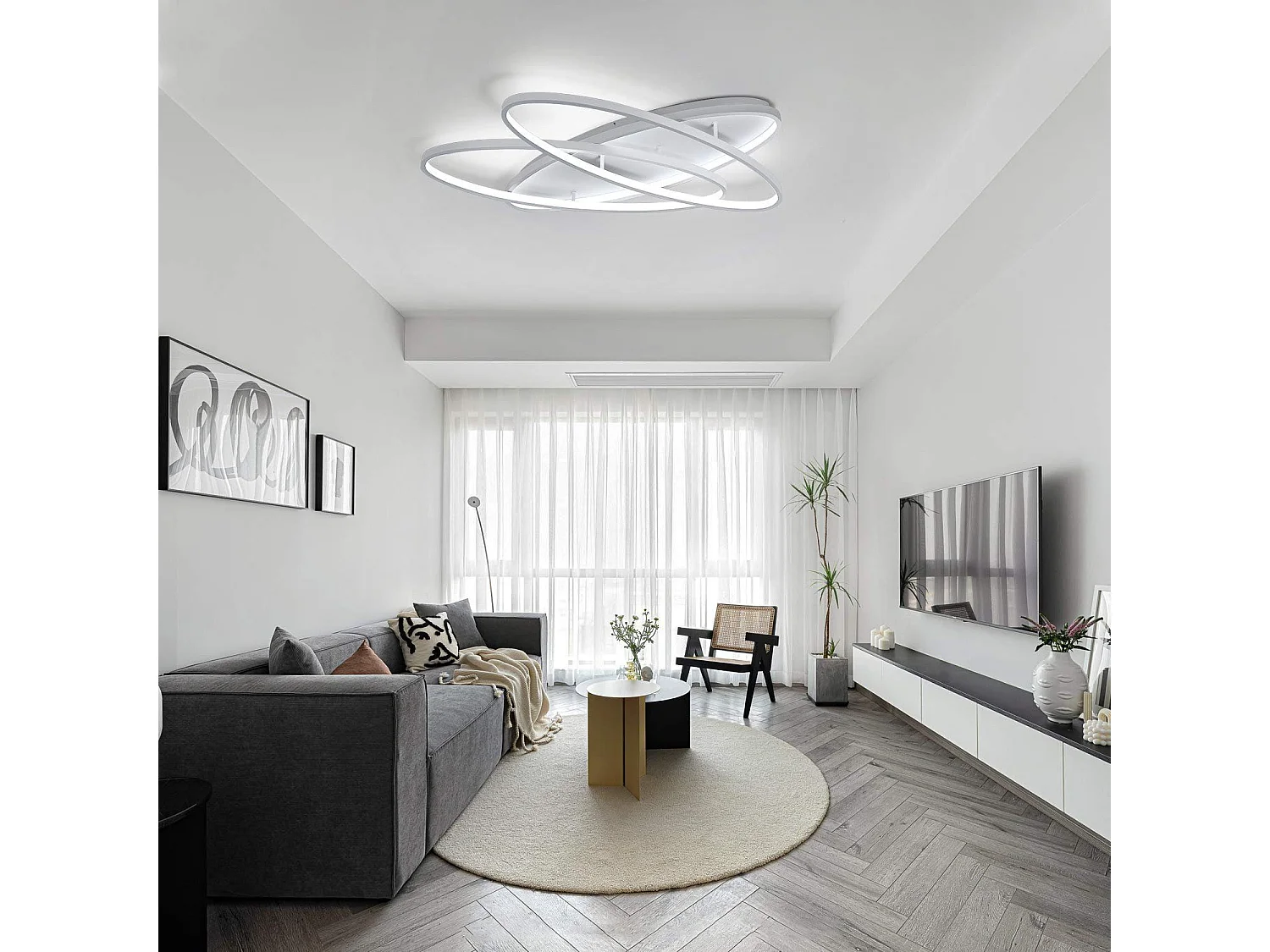 NETTLIFE Lámpara de Techo LED  - Lámpara de  76 W 2 Anillos Regulable con Control Remoto Lámpara de Diseño Moderno Lámpara de para Dormitorio Blanco