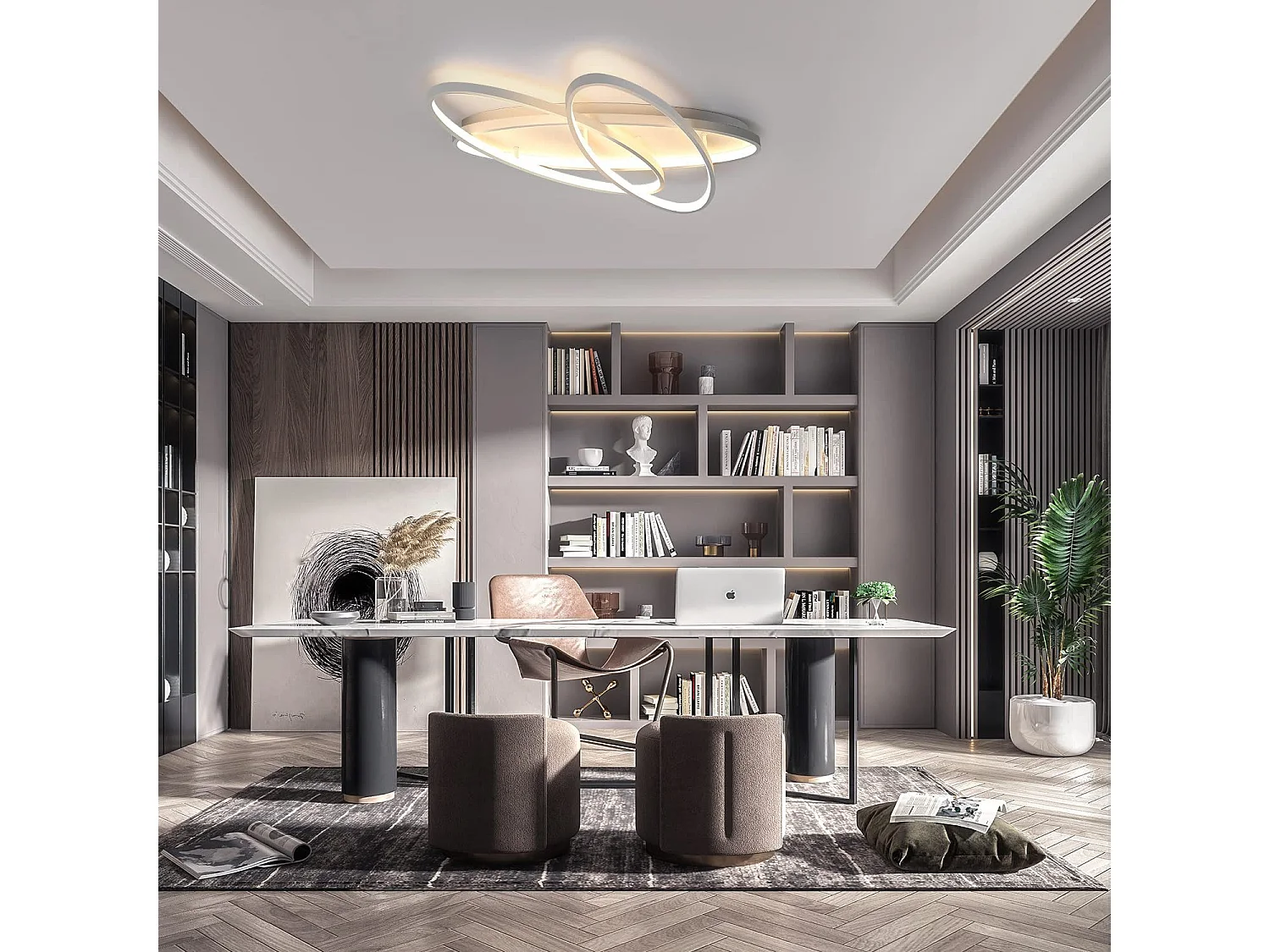 NETTLIFE Lámpara de Techo LED  - Lámpara de  76 W 2 Anillos Regulable con Control Remoto Lámpara de Diseño Moderno Lámpara de para Dormitorio Blanco