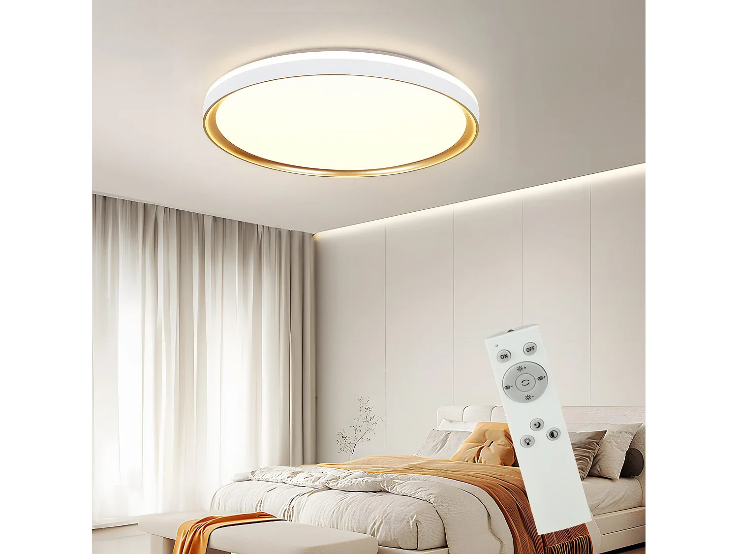 NETTLIFE Plafondlamp LED - wit goud - Ø30cm slaapkamerlamp - dimbaar met afstandsbediening - rond - 18W woonkamerlamp - moderne keukenlamp voor hal slaapkamer