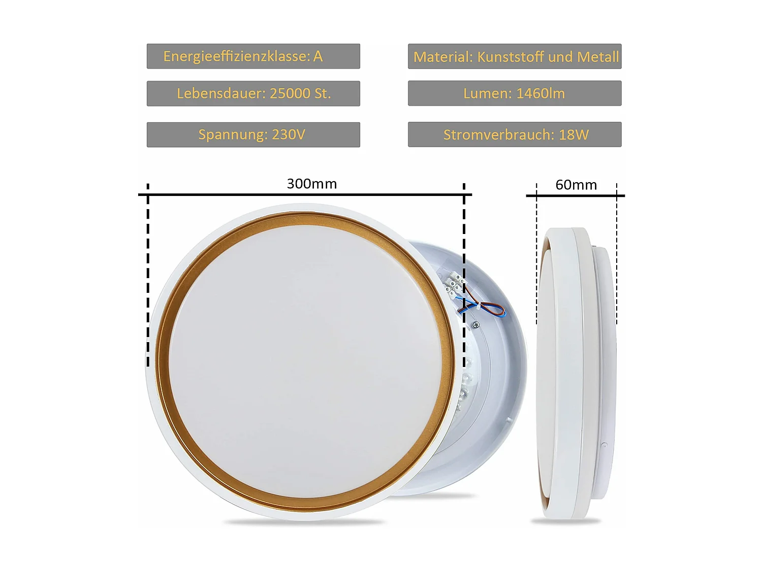 NETTLIFE Plafondlamp LED - wit goud - Ø30cm slaapkamerlamp - dimbaar met afstandsbediening - rond - 18W woonkamerlamp - moderne keukenlamp voor hal slaapkamer