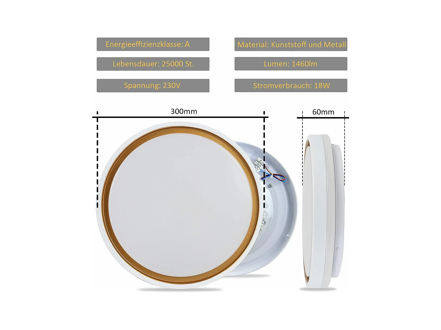 NETTLIFE Plafonnier LED 18W 30cm Chambre à Coucher Dimmable avec Télécommande Cuisine Lampe de Cuisine Moderne Ronde pour Couloir de Salon