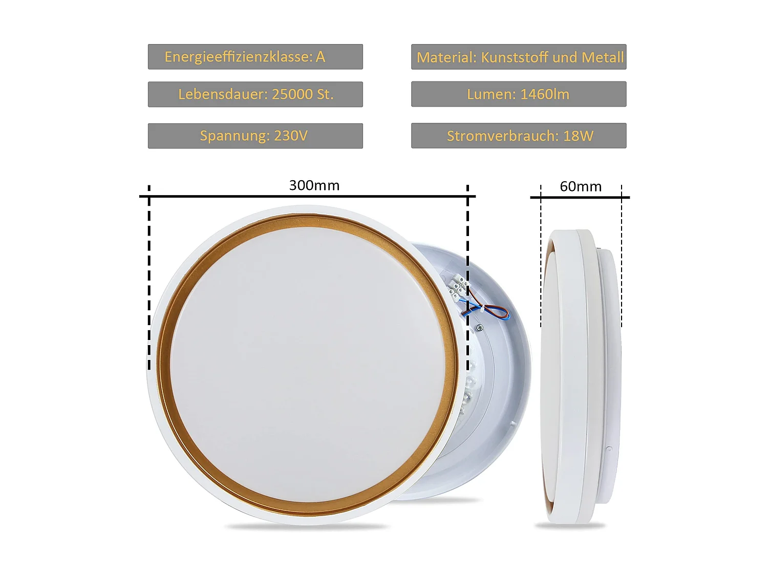 NETTLIFE LED-Deckenleuchte, 18 W, 30 cm, Schlafzimmer, dimmbar mit Fernbedienung, Küche, moderne runde Küchenlampe für Wohnzimmer, Flur