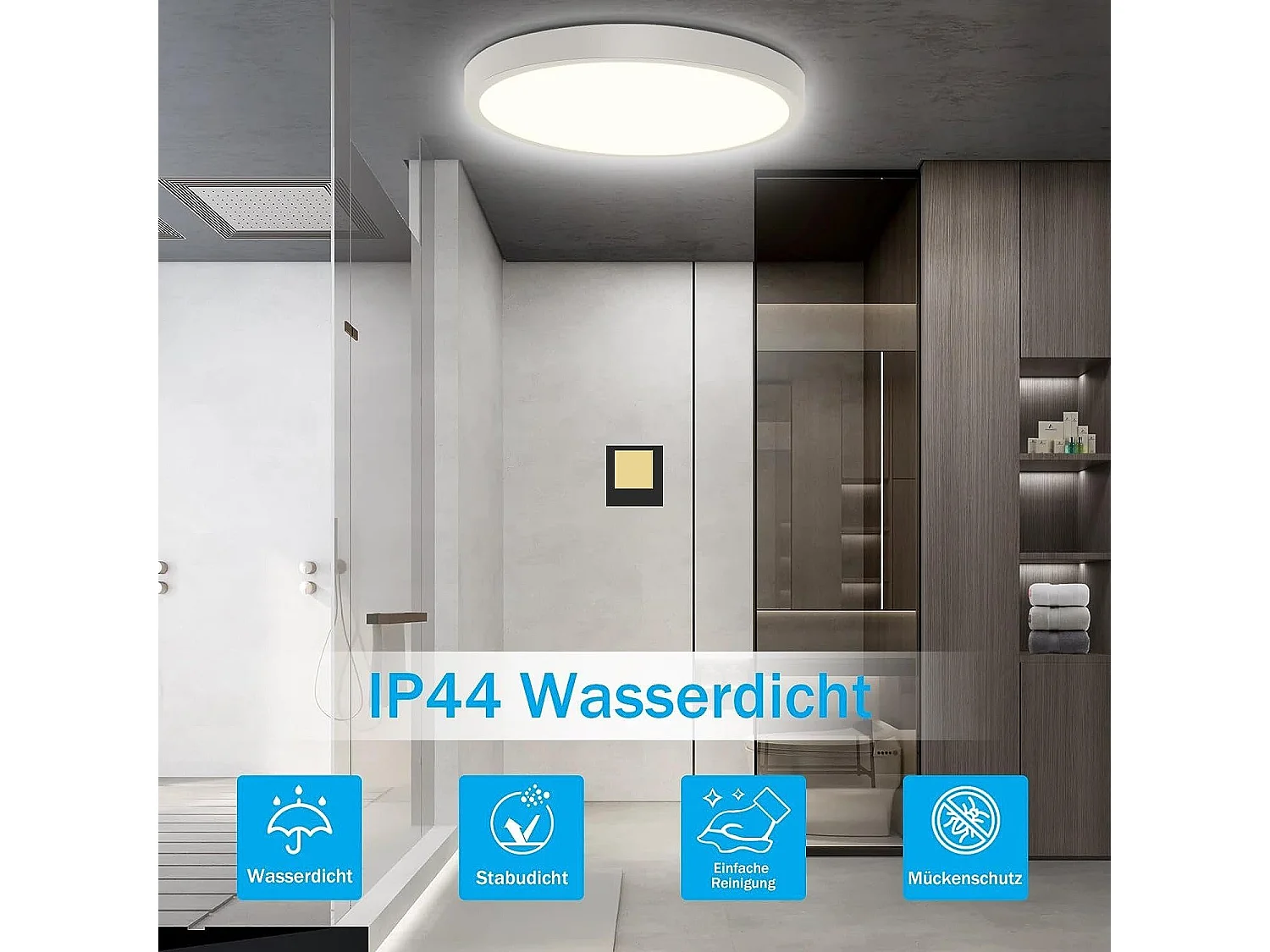 NETTLIFE LED-Deckenleuchte, 24 W, rund,  4000 K, moderne Badezimmerlampe, neutralweiß, ultradünn, IP44, wasserdicht, für Küche