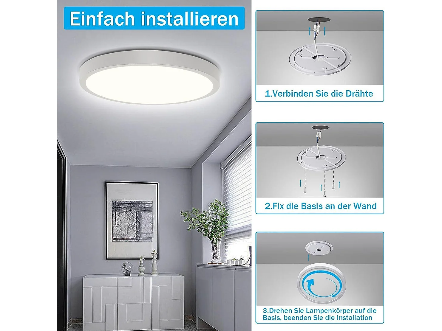 NETTLIFE Plafonnier LED 24W Rond 4000K Lampe de Salle de Bain Moderne Blanc Neutre Ultra Fin IP44 Etanche pour Cuisine Bureau Salon de Bain