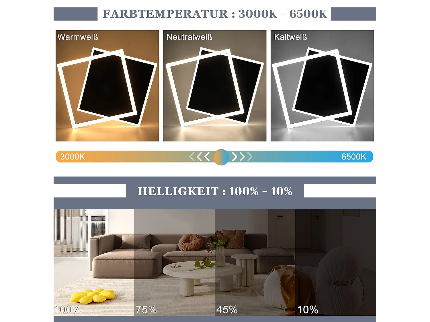 NETTLIFE Plafondlamp LED zwart vierkant 2-Lichts 3000 -6000K Dimbaar Metaal 42W Moderne Keukenverlichting met Afstandsbediening voor Woonkamer Slaapkamer Eetkamer