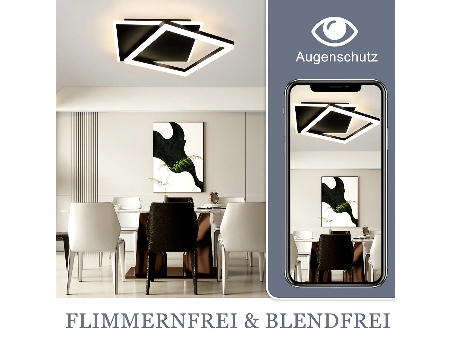 NETTLIFE Plafonnier LED Chambre Noir dimmable 42W moderne avec télécommande carré en acrylique pour salon cuisine salle à manger