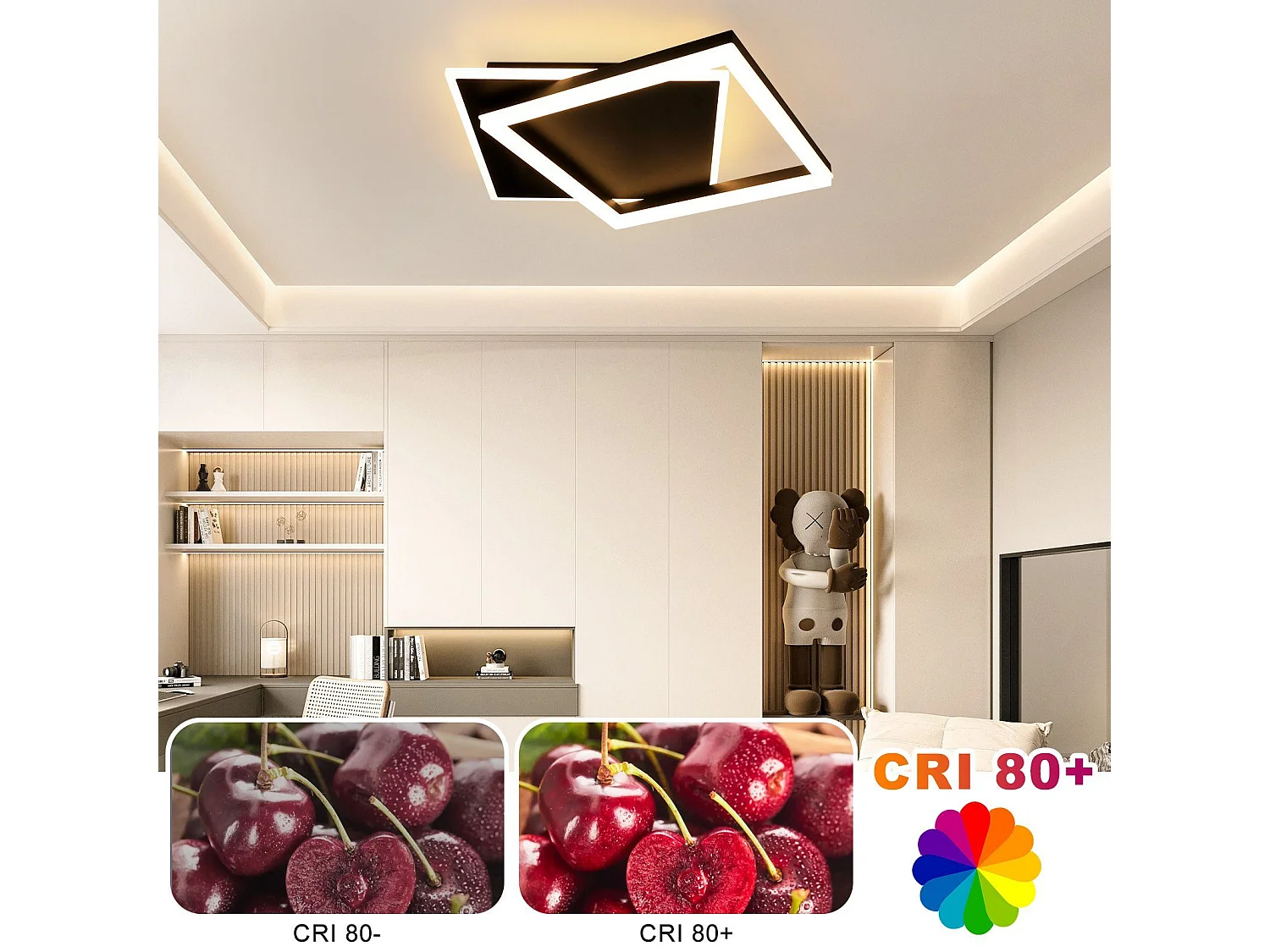 NETTLIFE Plafonnier LED Chambre Noir dimmable 42W moderne avec télécommande carré en acrylique pour salon cuisine salle à manger