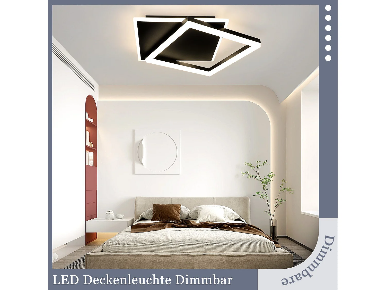 NETTLIFE Plafonnier LED Chambre Noir dimmable 42W moderne avec télécommande carré en acrylique pour salon cuisine salle à manger