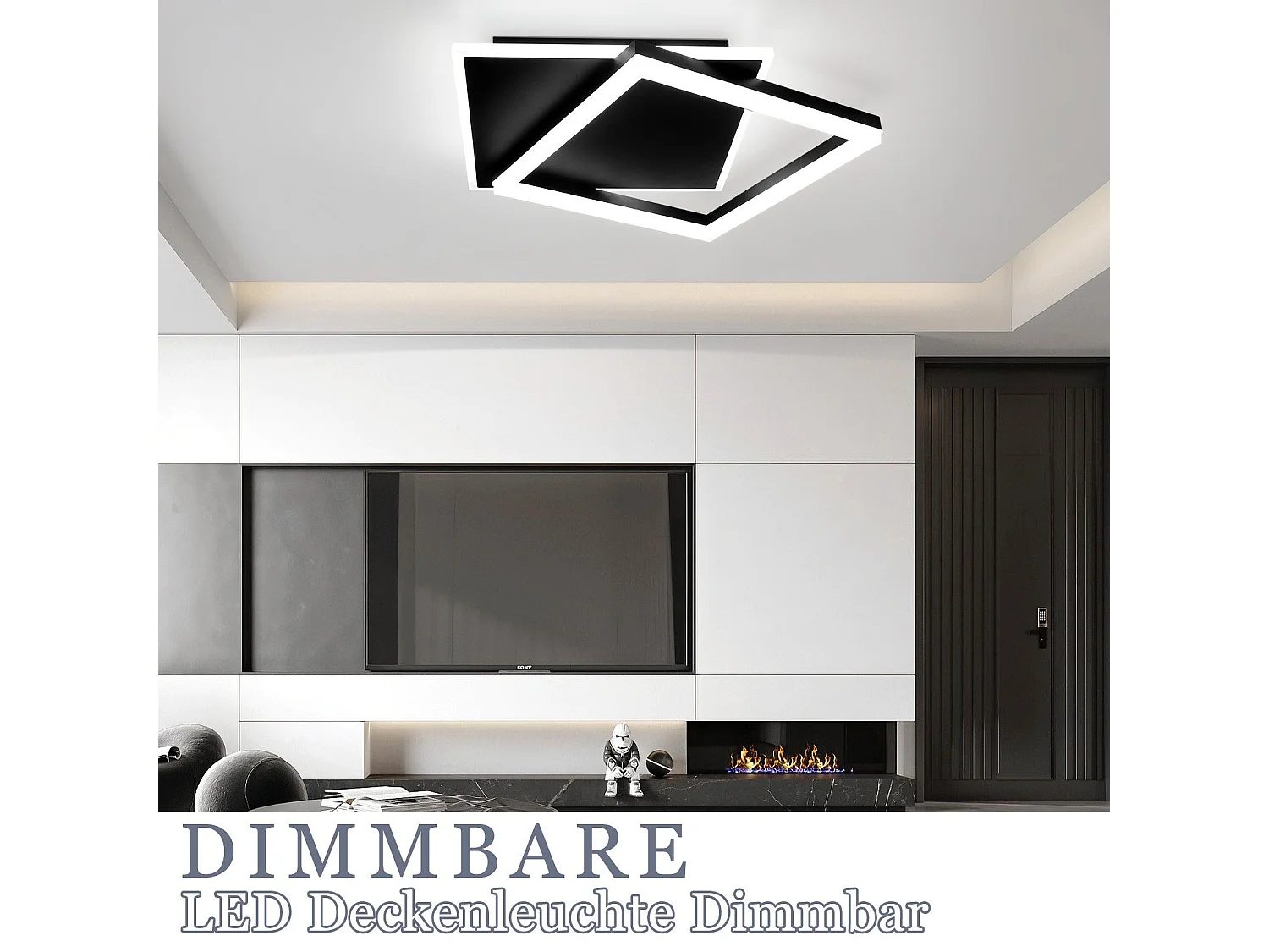 NETTLIFE Plafonnier LED Chambre Noir dimmable 42W moderne avec télécommande carré en acrylique pour salon cuisine salle à manger