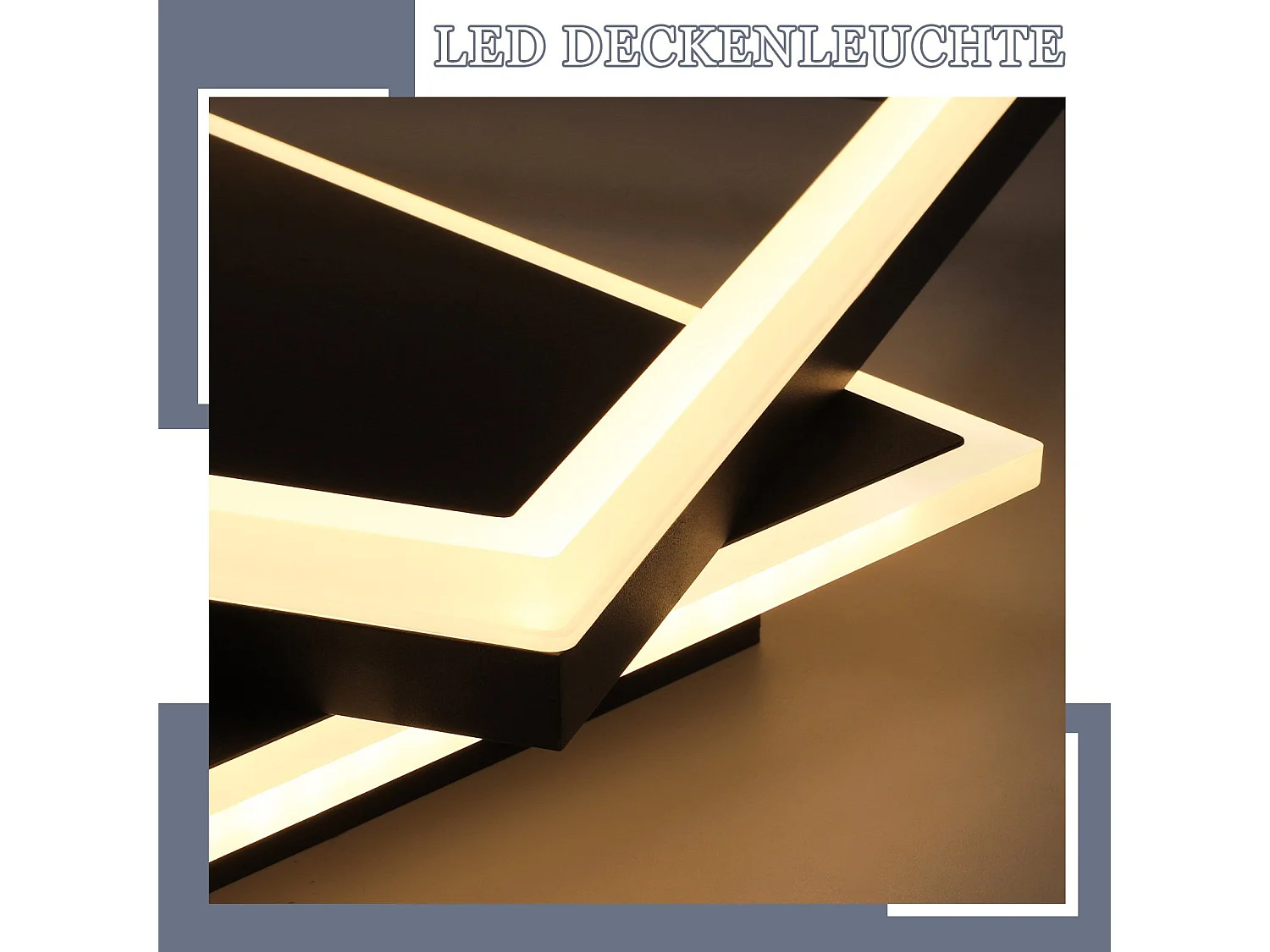 NETTLIFE Plafonnier LED Chambre Noir dimmable 42W moderne avec télécommande carré en acrylique pour salon cuisine salle à manger