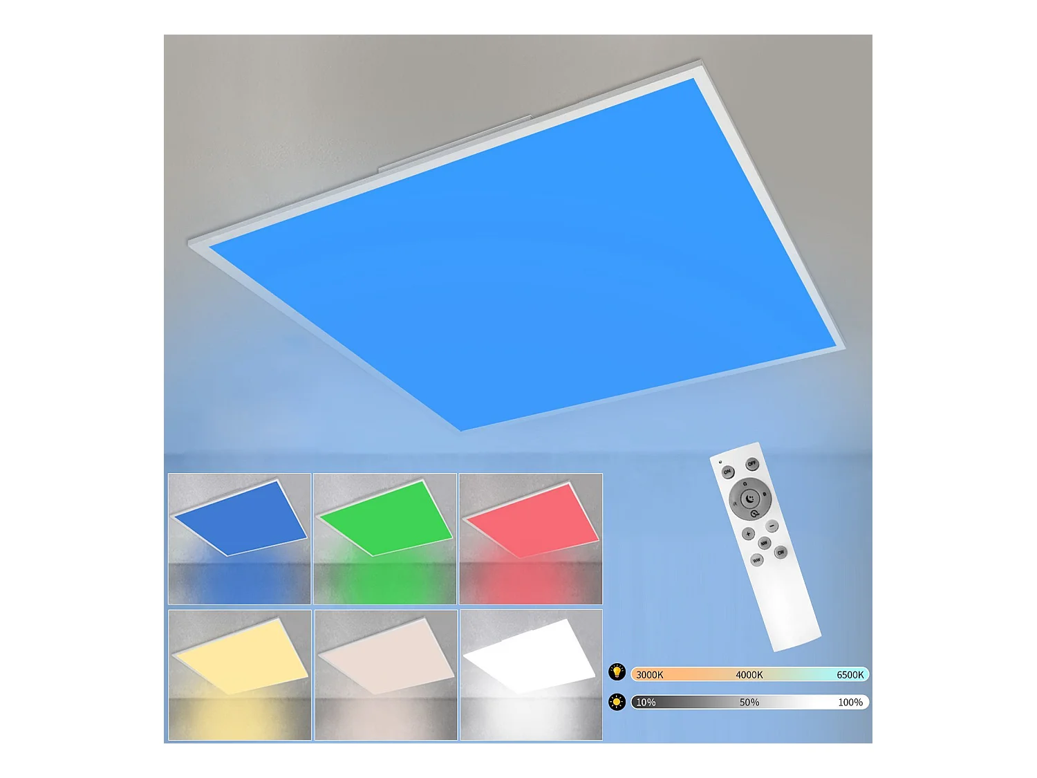 NETTLIFE Plafonnier LED Couleur Intensité Variable 24W Blanc avec Télécommande Rétroéclairage Carré 45cm pour Salon Chambre Cuisine Chambre d'Enfant