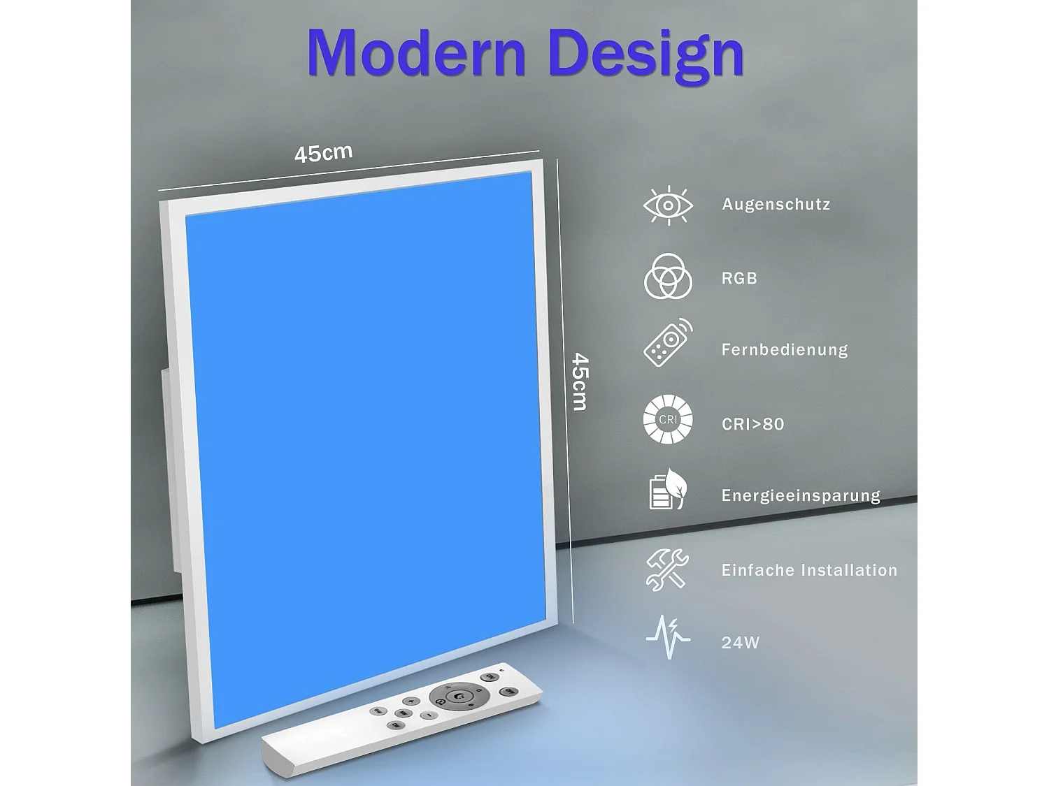 NETTLIFE Plafonnier LED Couleur Intensité Variable 24W Blanc avec Télécommande Rétroéclairage Carré 45cm pour Salon Chambre Cuisine Chambre d'Enfant