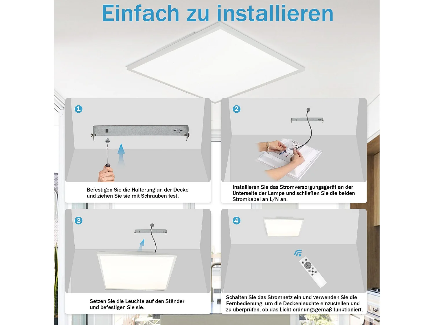 NETTLIFE Plafonnier LED Couleur Intensité Variable 24W Blanc avec Télécommande Rétroéclairage Carré 45cm pour Salon Chambre Cuisine Chambre d'Enfant