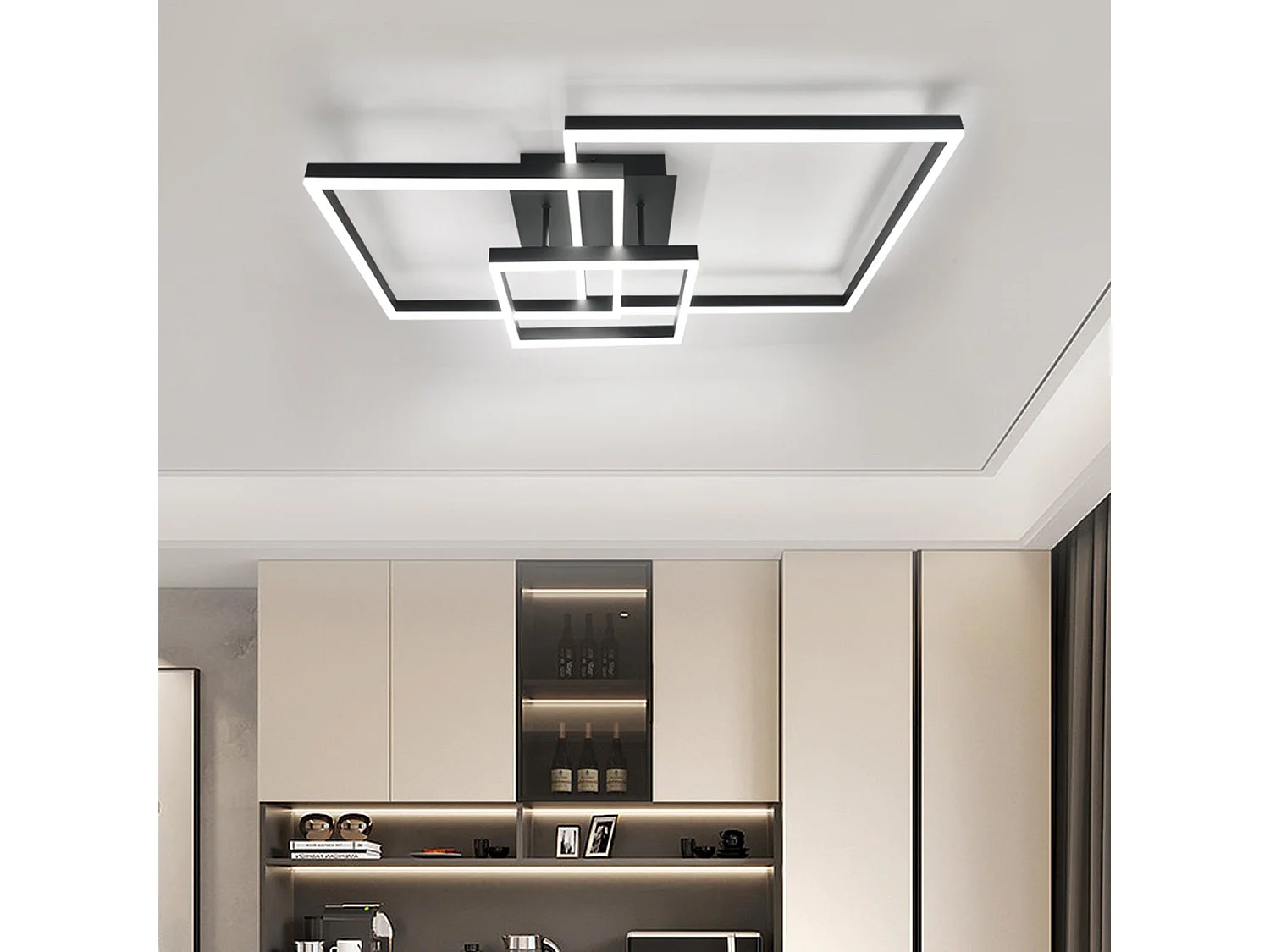 NETTLIFE Plafonnier LED Lampe de Salon Noir Dimmable avec Télécommande 84 W Lampe de Chambre Moderne pour Cuisine Couloir Bureau Salle à Manger