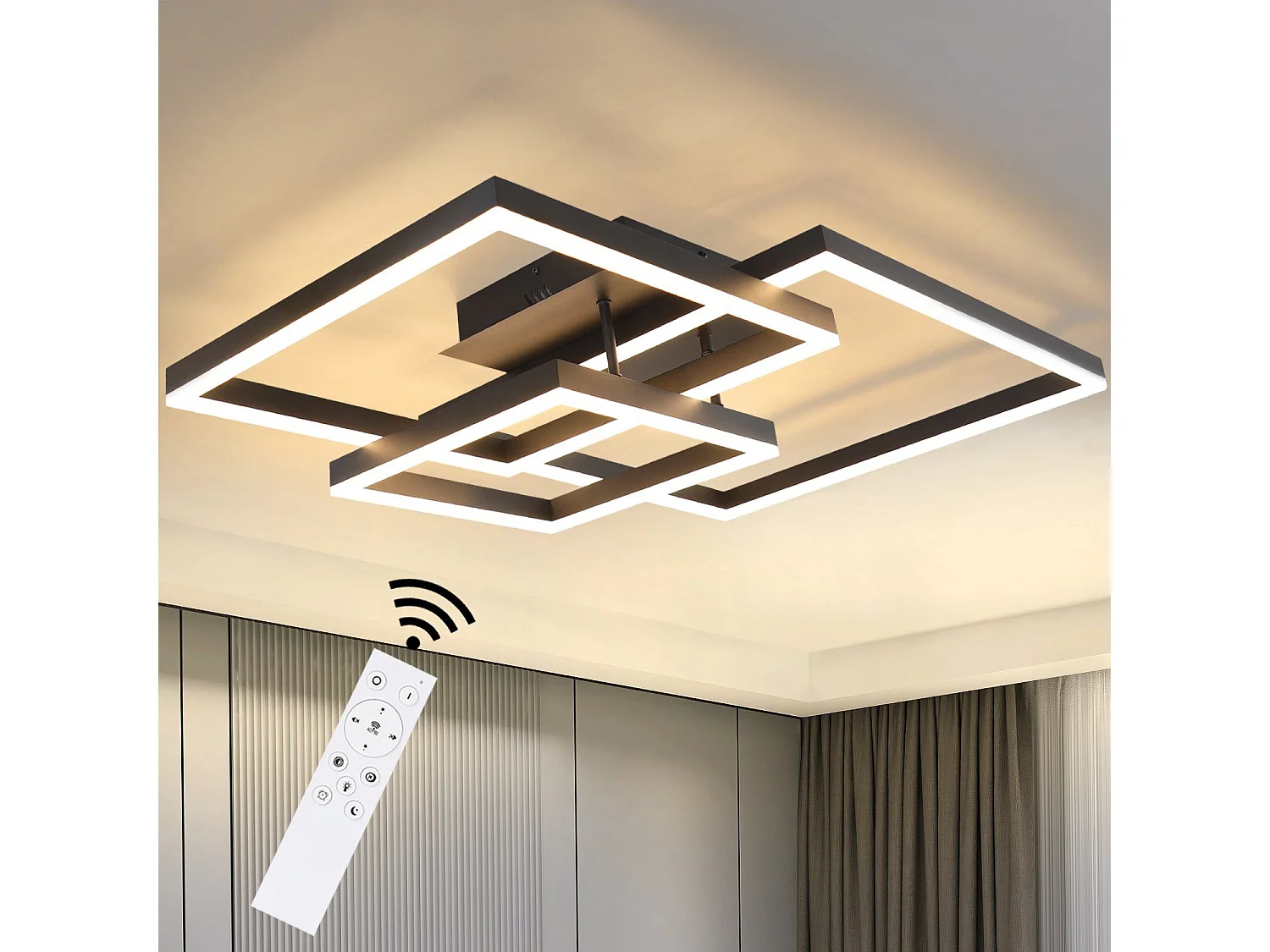 NETTLIFE Lampa sufitowa LED, czarna, ściemniana lampa do salonu z pilotem, 84 W, nowoczesna lampa do sypialni, do przedpokoju kuchennego, do jadalni, do biura