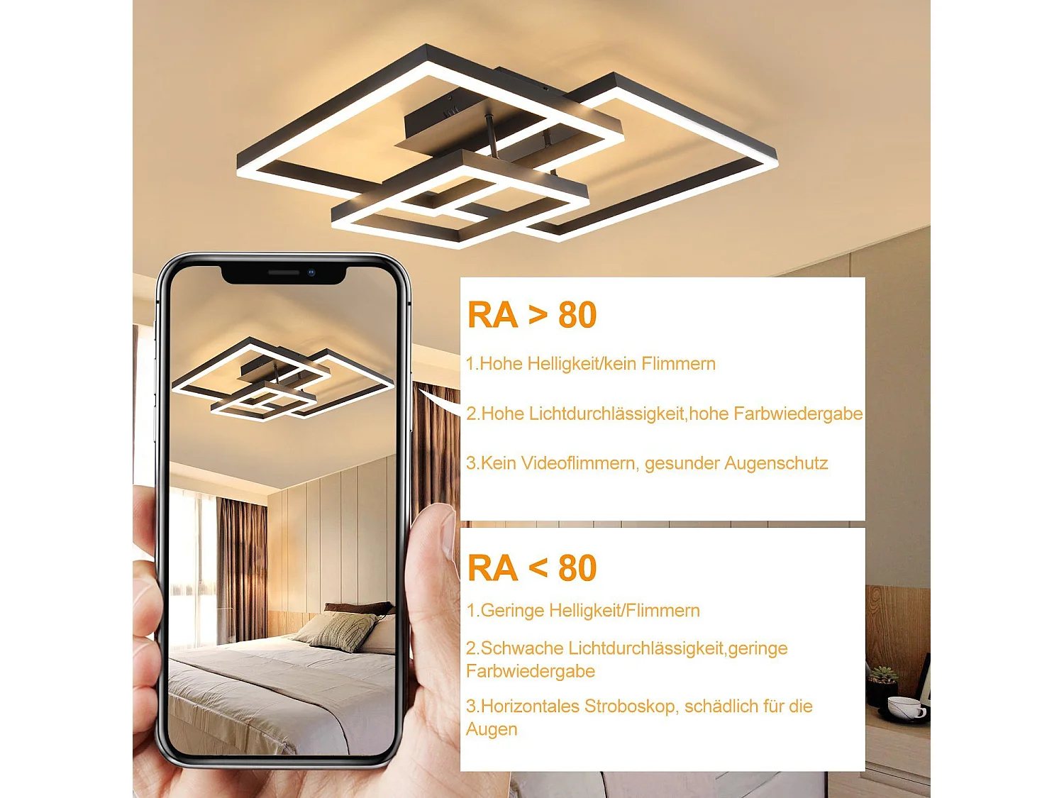 NETTLIFE Lampa sufitowa LED, czarna, ściemniana lampa do salonu z pilotem, 84 W, nowoczesna lampa do sypialni, do przedpokoju kuchennego, do jadalni, do biura