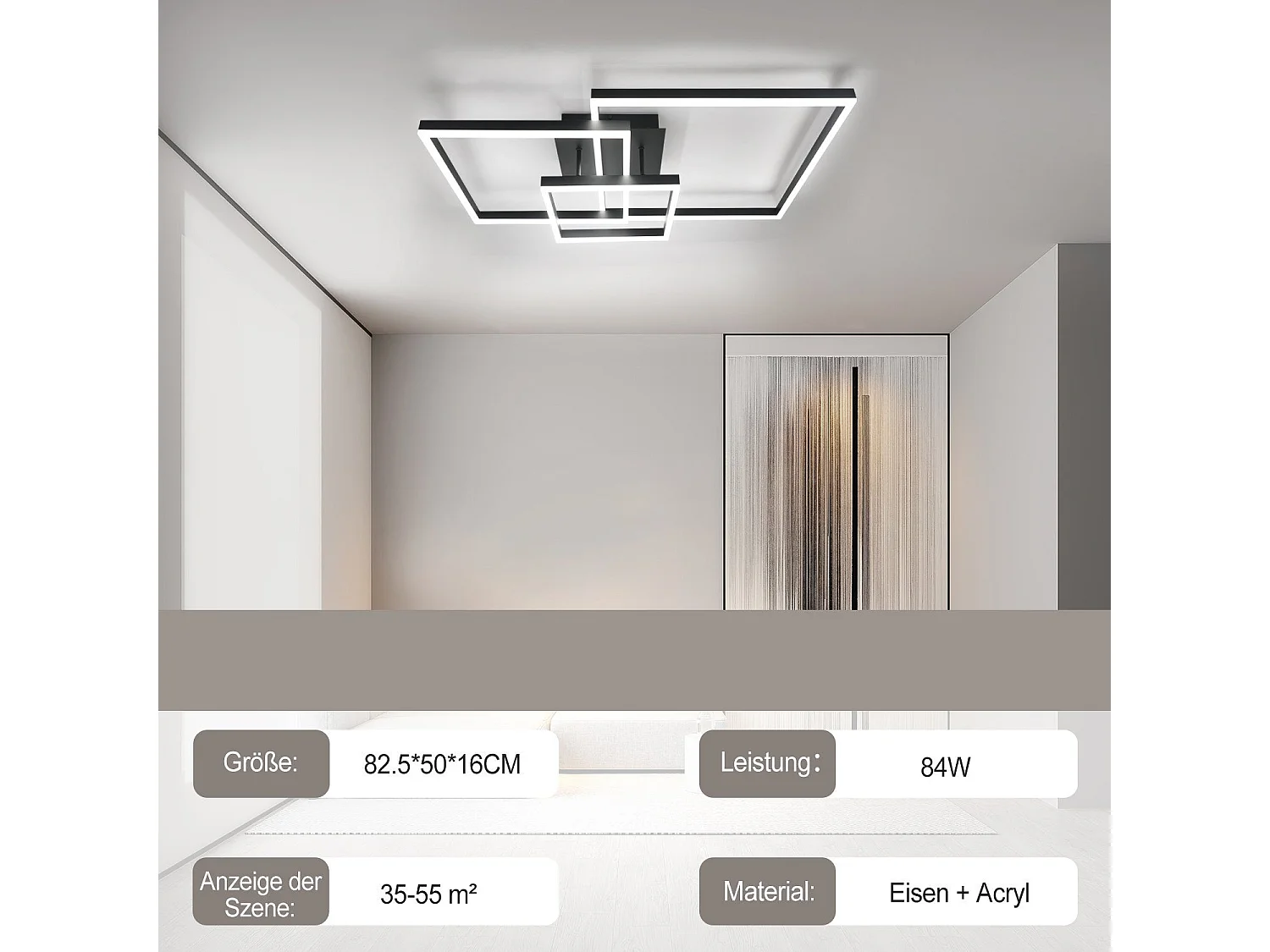 NETTLIFE Plafonnier LED Lampe de Salon Noir Dimmable avec Télécommande 84 W Lampe de Chambre Moderne pour Cuisine Couloir Bureau Salle à Manger