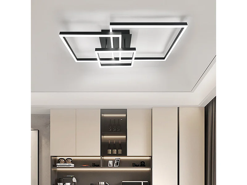NETTLIFE Plafonnier LED Lampe de Salon Noir Dimmable avec Télécommande 84 W Lampe de Chambre Moderne pour Cuisine Couloir Bureau Salle à Manger