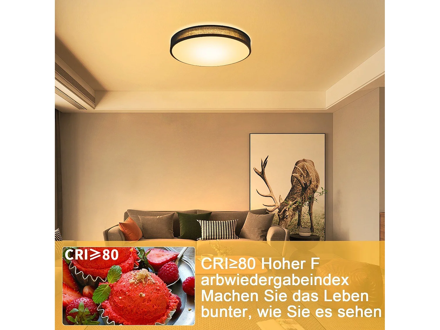 NETTLIFE LED Deckenleuchte 3000K, 12W, 30CM Moderne Schwarze Runde Wohnzimmerlampe Warmweiß mit Stoffschirm Schlafzimmer Deckenleuchte