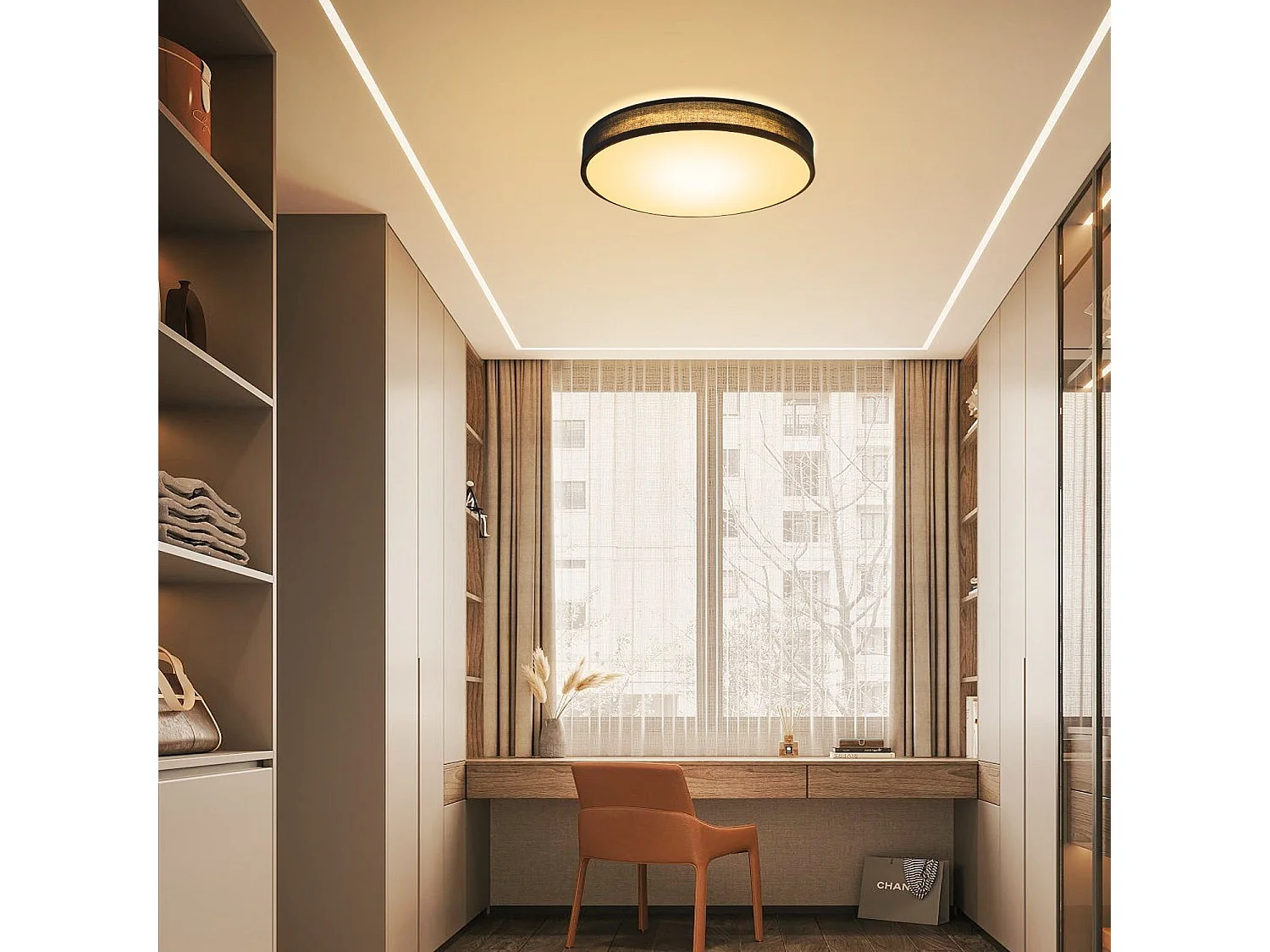 NETTLIFE LED Deckenleuchte 3000K, 12W, 30CM Moderne Schwarze Runde Wohnzimmerlampe Warmweiß mit Stoffschirm Schlafzimmer Deckenleuchte