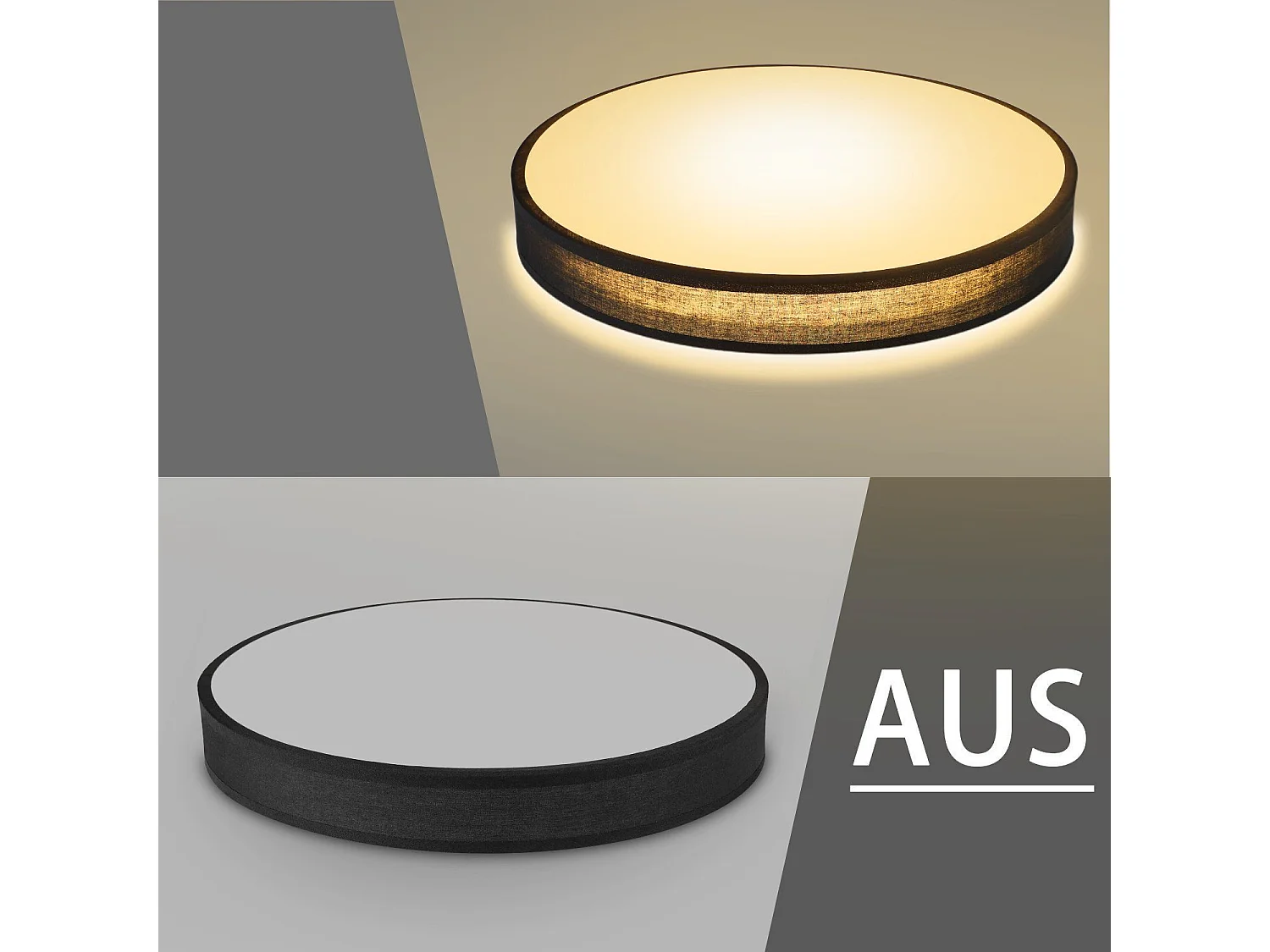 NETTLIFE Plafondlamp LED - 30CM - zwart - Moderne - met Stoffen Lampenkap - rond - 3000K Warm wit Licht - voor Woonkamer | Slaapkamer | Keuken | Gang - 12W