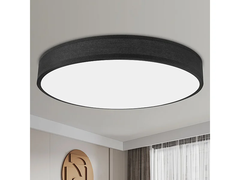 NETTLIFE Plafonnier LED 3000K, 12W, 30CM Salon Rond Noir Moderne Lampe Blanc Chaud avec Abat-Jour de Chambre Plafonnier en Tissu