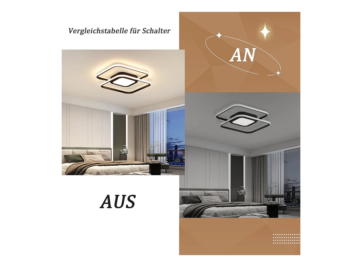 NETTLIFE Plafondlamp LED - vierkant - zwart - 2-Lichts - 3000 -6000K Dimbaar - Metaal - 48W - Moderne Slaapkamerverlichting - voor Woonkamer | Keuken | Hotel - 50cm