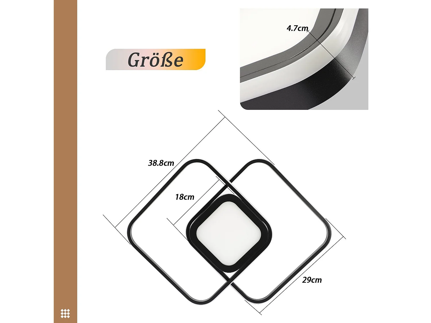 NETTLIFE Plafondlamp LED - vierkant - zwart - 2-Lichts - 3000 -6000K Dimbaar - Metaal - 48W - Moderne Slaapkamerverlichting - voor Woonkamer | Keuken | Hotel - 50cm