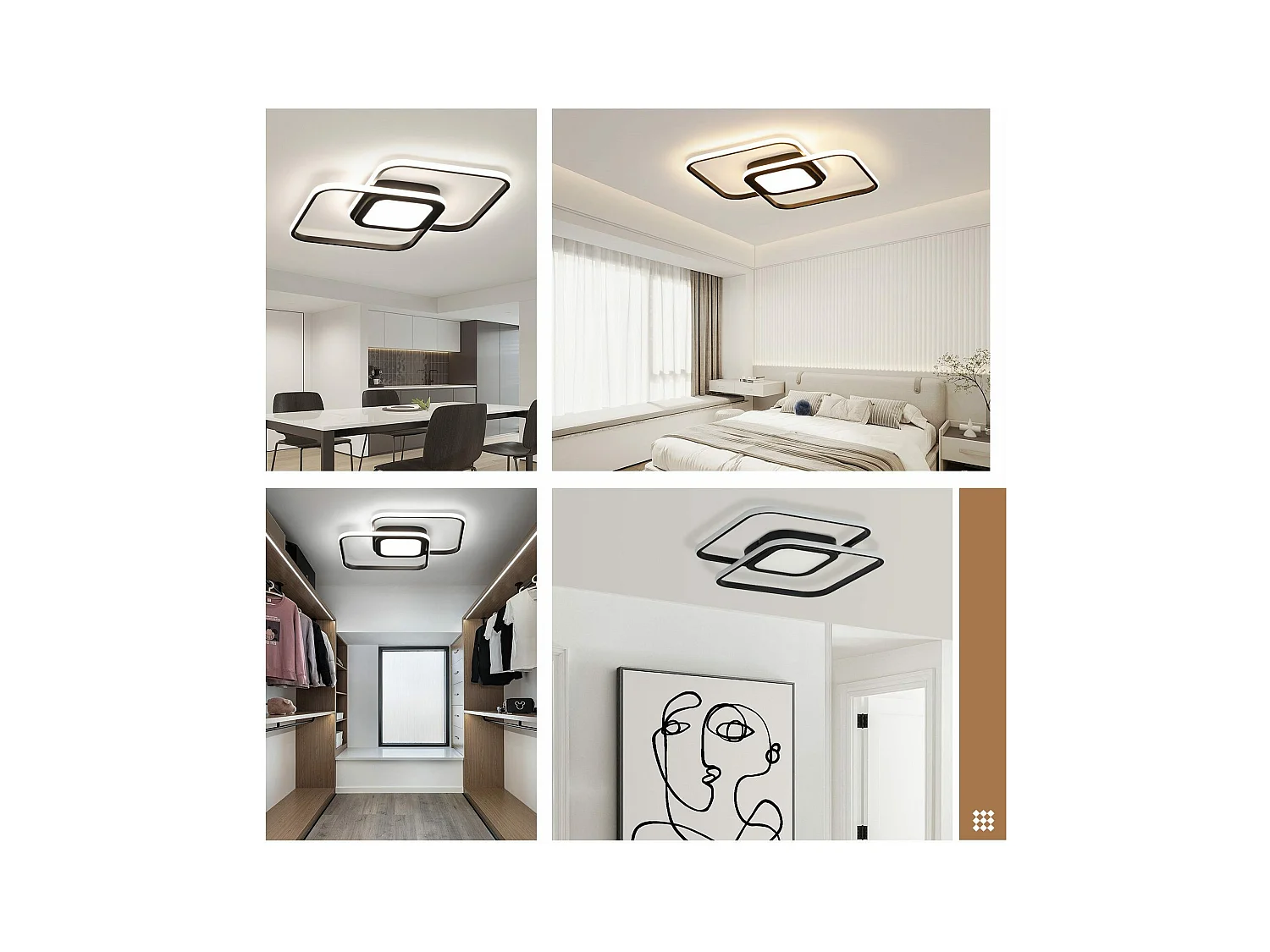 NETTLIFE lampa sufitowa LED czarny metal 48W nowoczesna sypialnia salon z możliwością przyciemniania z designerską lampą dziecięcą kuchnia jadalnia