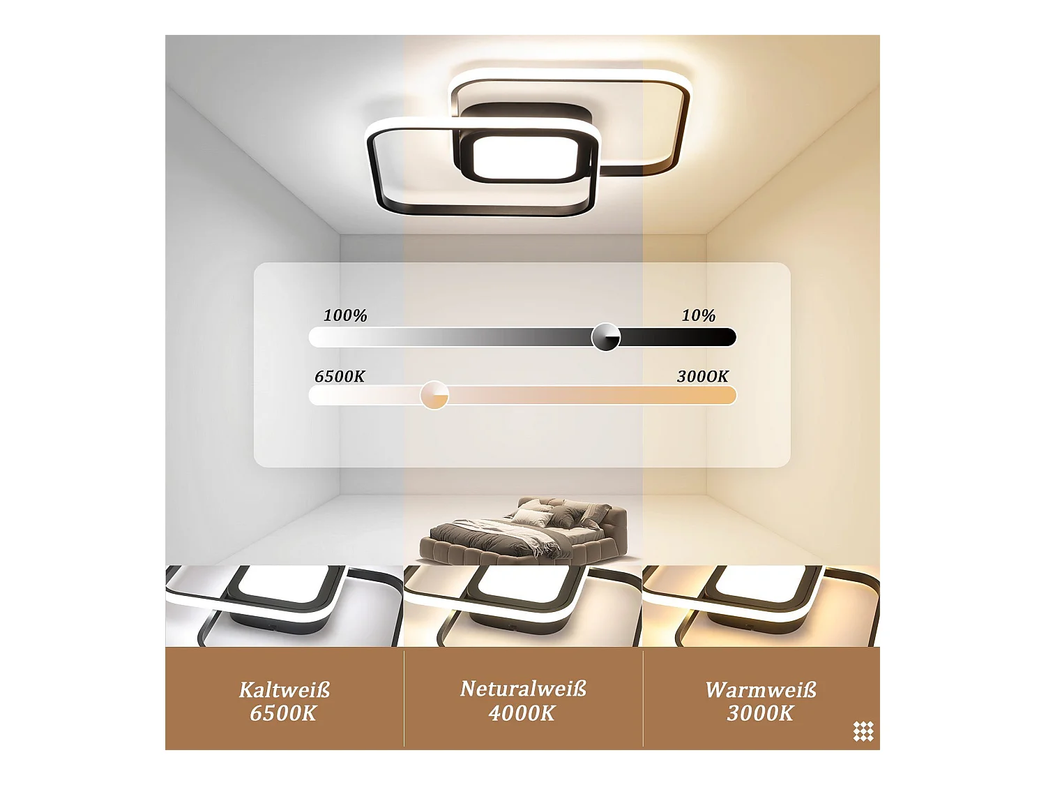 NETTLIFE lampa sufitowa LED czarny metal 48W nowoczesna sypialnia salon z możliwością przyciemniania z designerską lampą dziecięcą kuchnia jadalnia