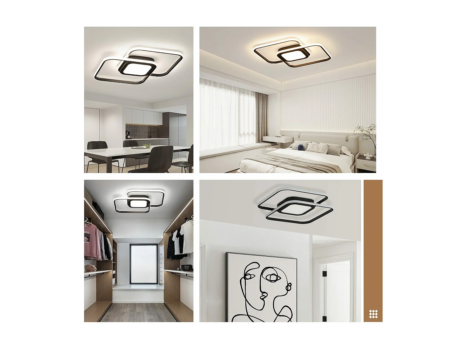 NETTLIFE Plafonnier LED Métal Noir 48W Salon de Chambre Moderne Dimmable avec Design Lampe de pour d'enfant Cuisine Salle à Manger