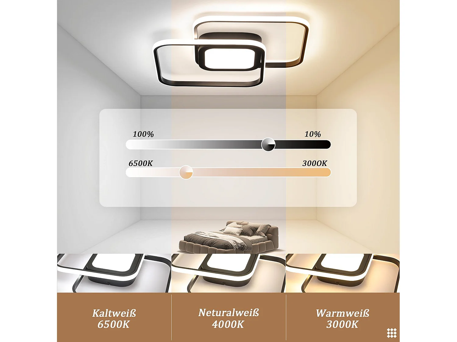 NETTLIFE Plafonnier LED Métal Noir 48W Salon de Chambre Moderne Dimmable avec Design Lampe de pour d'enfant Cuisine Salle à Manger