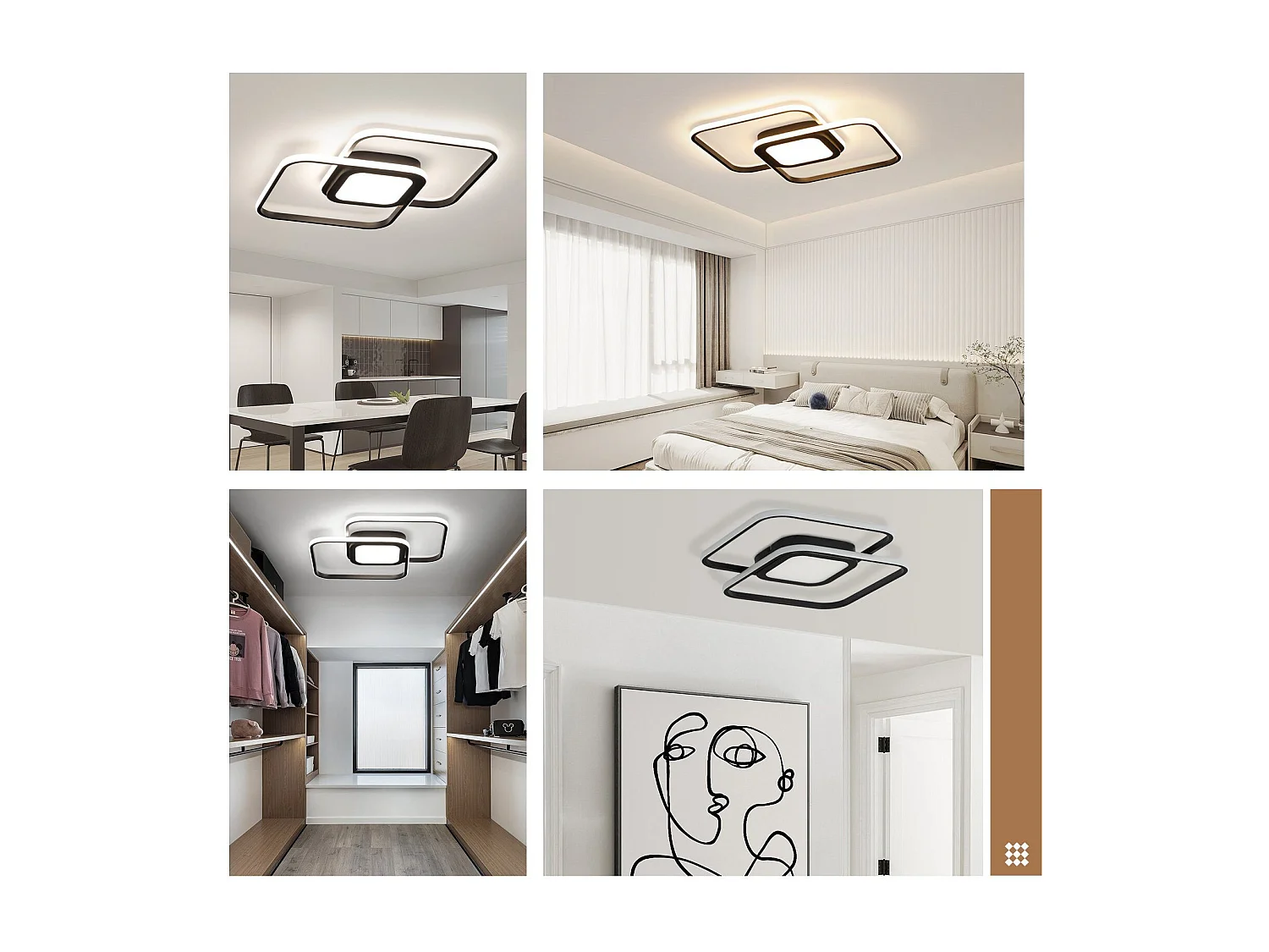 NETTLIFE Plafonnier LED Métal Noir 48W Salon de Chambre Moderne Dimmable avec Design Lampe de pour d'enfant Cuisine Salle à Manger