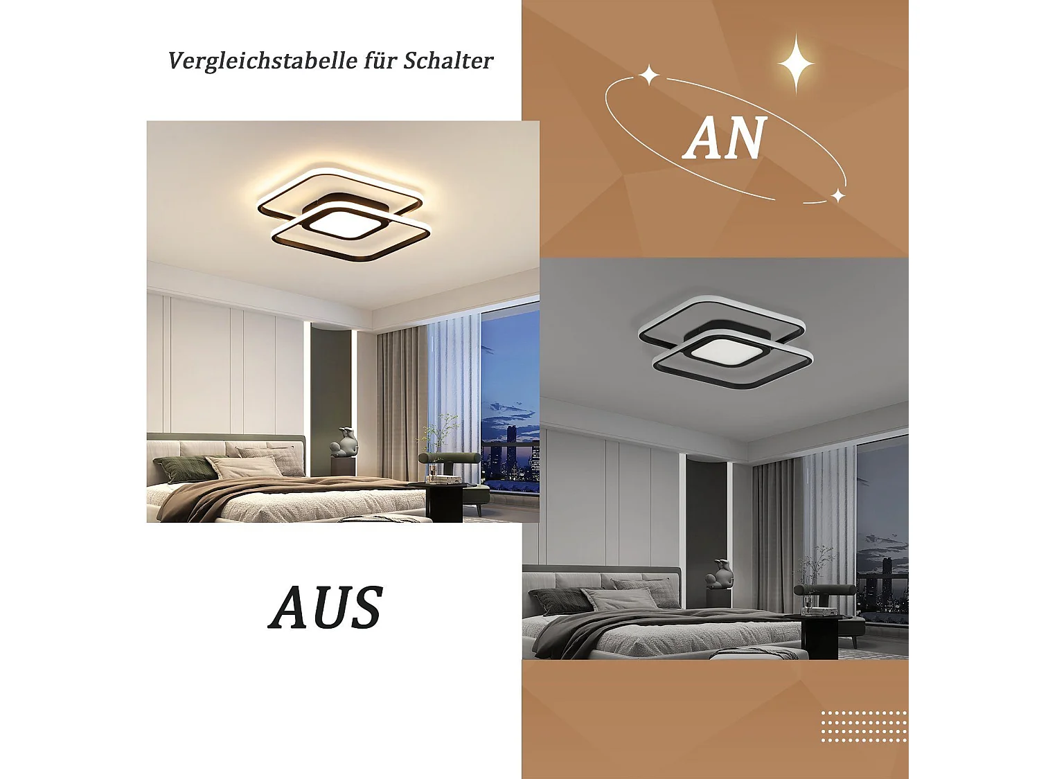 NETTLIFE Plafonnier LED Métal Noir 48W Salon de Chambre Moderne Dimmable avec Design Lampe de pour d'enfant Cuisine Salle à Manger