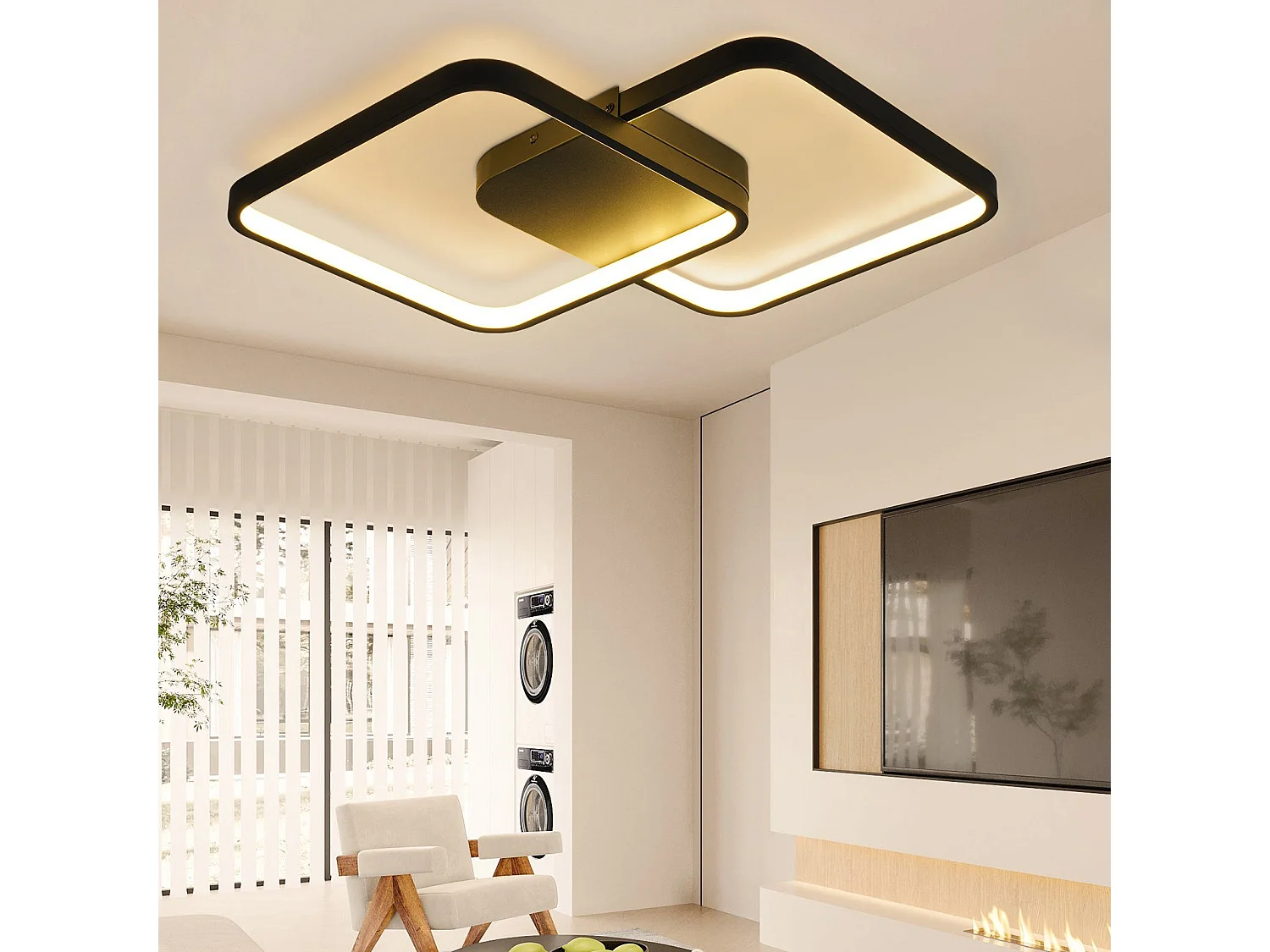 NETTLIFE Plafondlamp LED Zwart vierkant 2Lichts Moderne Plafondverlichting Metaal 3000-6000K Dimbaar 55W Woonkamerlamp voor Slaapkamer | Keuken | Kinderkamer 43cm