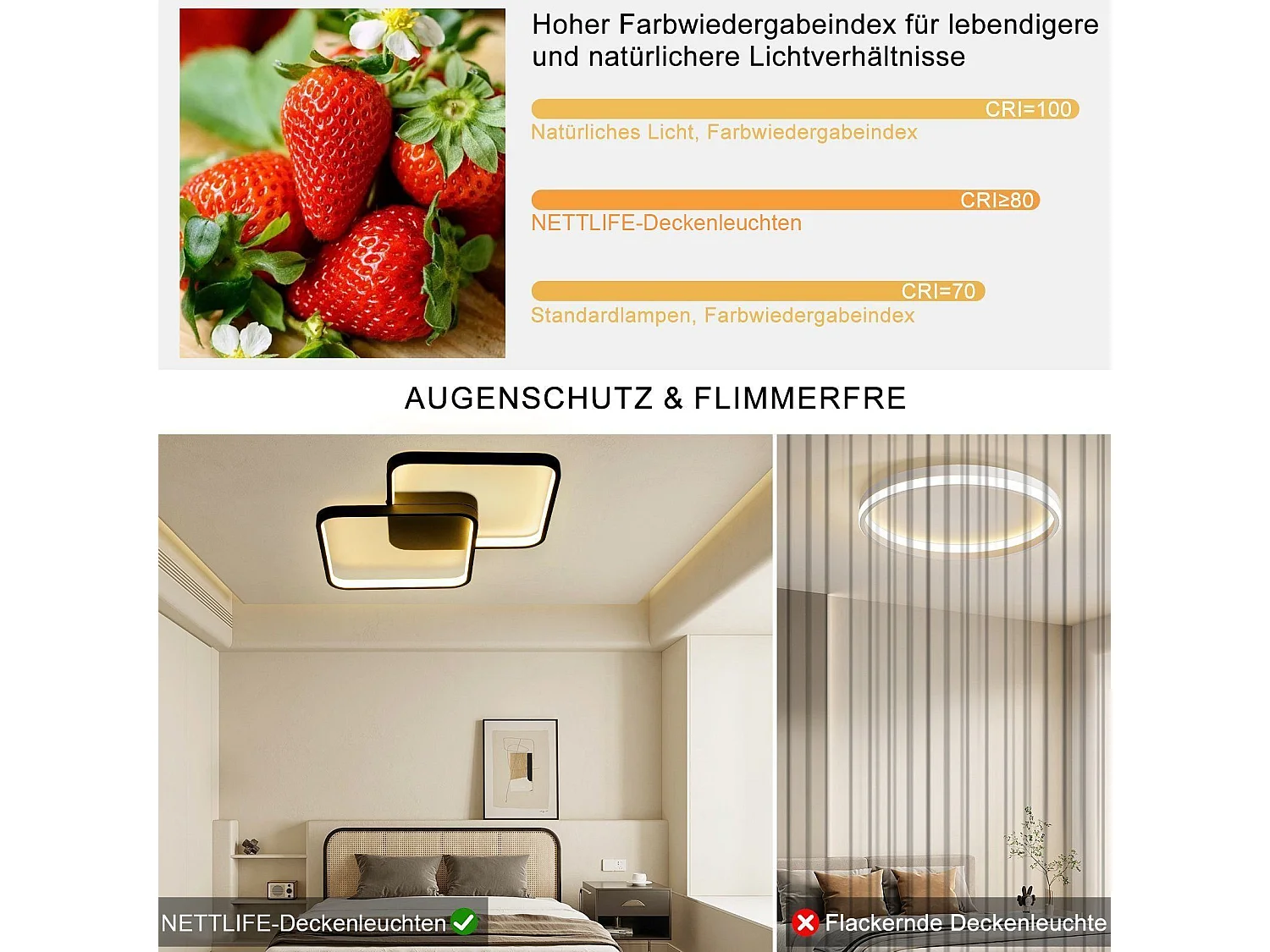 NETTLIFE Plafondlamp LED Zwart vierkant 2Lichts Moderne Plafondverlichting Metaal 3000-6000K Dimbaar 55W Woonkamerlamp voor Slaapkamer | Keuken | Kinderkamer 43cm