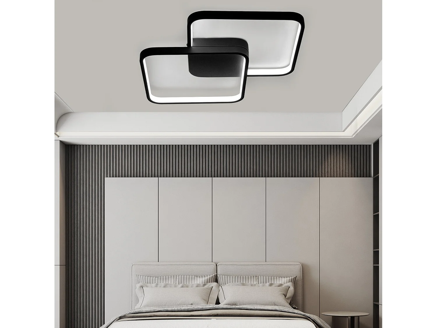 NETTLIFE Plafonnier LED Métal Noir Moderne 3000K et 6000K , 55W, 43*43*4.5cm Dimmable avec Lampe de Cuisine Design pour Chambre Chambre d'Enfant