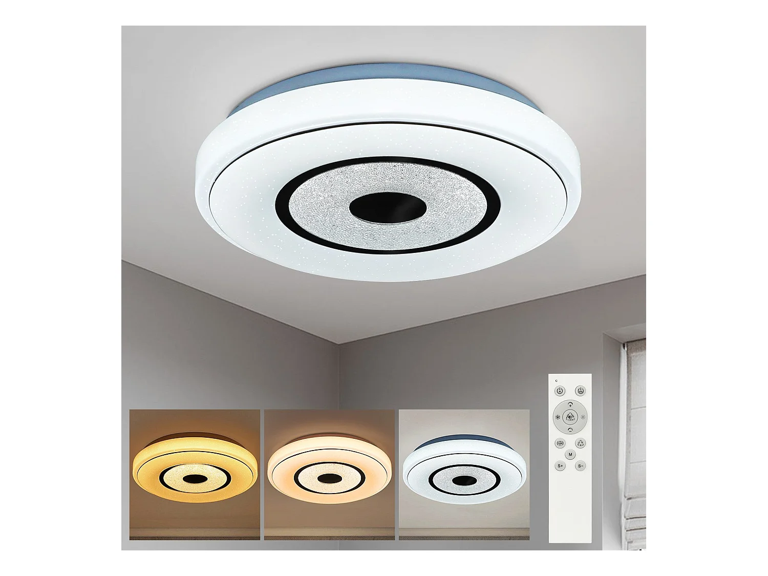 NETTLIFE Plafonnier LED 18W 30CM Dimmable avec Télécommande Lampe de Cuisine Ronde Lampe de Chambre Ciel Étoilé Salon Couloir Lampe de Bureau Plafond