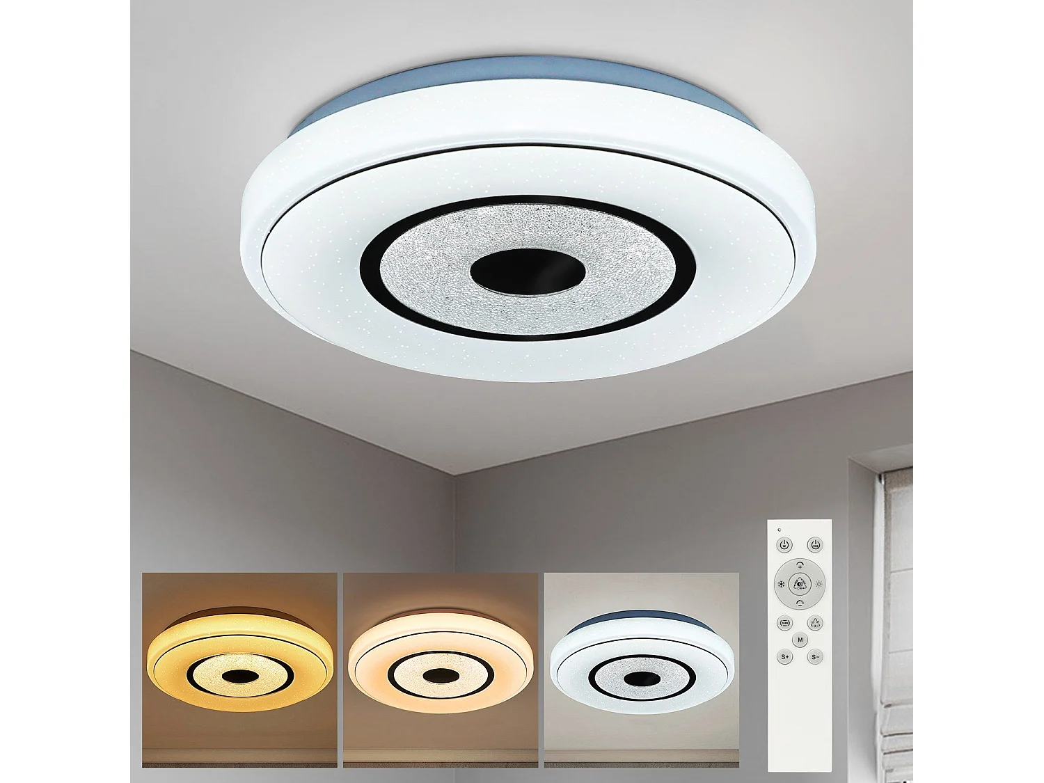 NETTLIFE Plafondlamp LED Kristal rond Wit Dimbaar Plafondverlichting met Afstandsbediening Sterrenhemel Design 30cm voor Keuken Slaapkamer Bureau Woonkamer Hal 18W