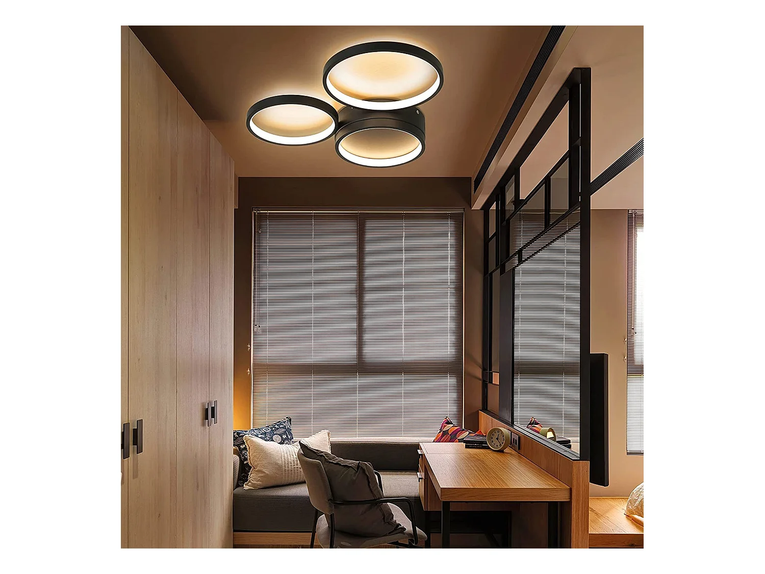 NETTLIFE Plafondlamp LED Zwart Ringe Design 3-Lichts Metaal 3000K Warm wit Licht Moderne Plafondverlichting 22W voor Woonkamer | Slaapkamer | Eetkamer