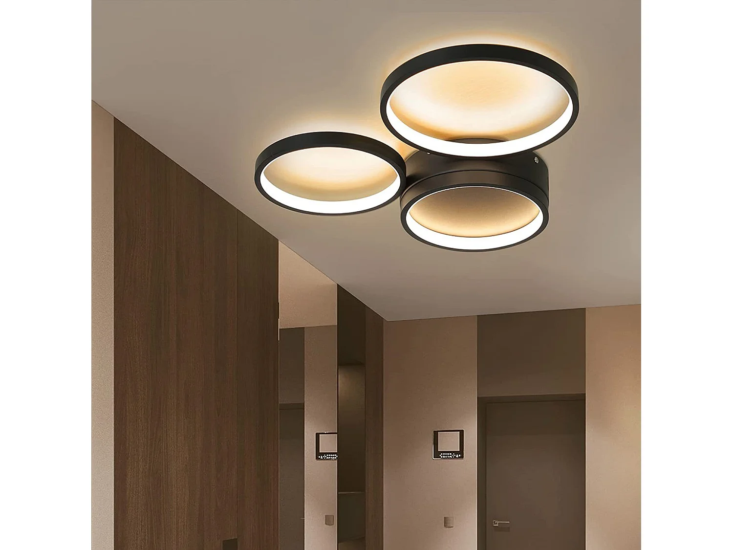 NETTLIFE Lampa sufitowa LED 22W sypialnia czarna ciepła biel z 3 pierścieniami design nowoczesna dekoracja do salonu pokój dziecięcy przedpokój jadalnia
