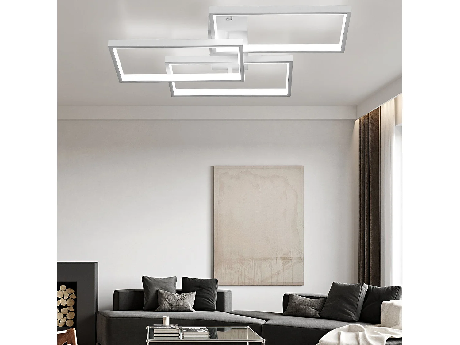 NETTLIFE Plafonnier LED en métal blanc 72W 80cm Lampe de salon moderne à intensité variable avec Design rectangulaire pour à coucher, chambres